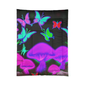 Neon Prismatic Splendor. Butterflies & Mushrooms Comforter Blanket