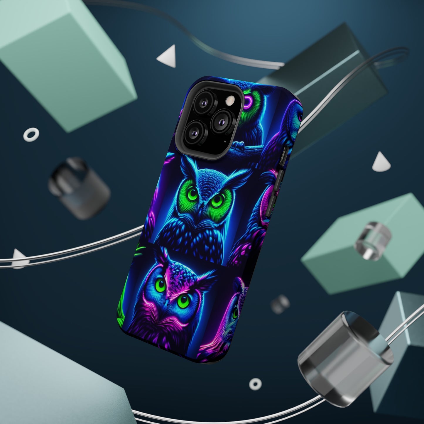 "Neon Nocturne" Neon Owls Premium Art Magsafe Magnet Tough IPhone 13 14 15 Pro Plus Max and Mini in Matte and Glossy Phone cases