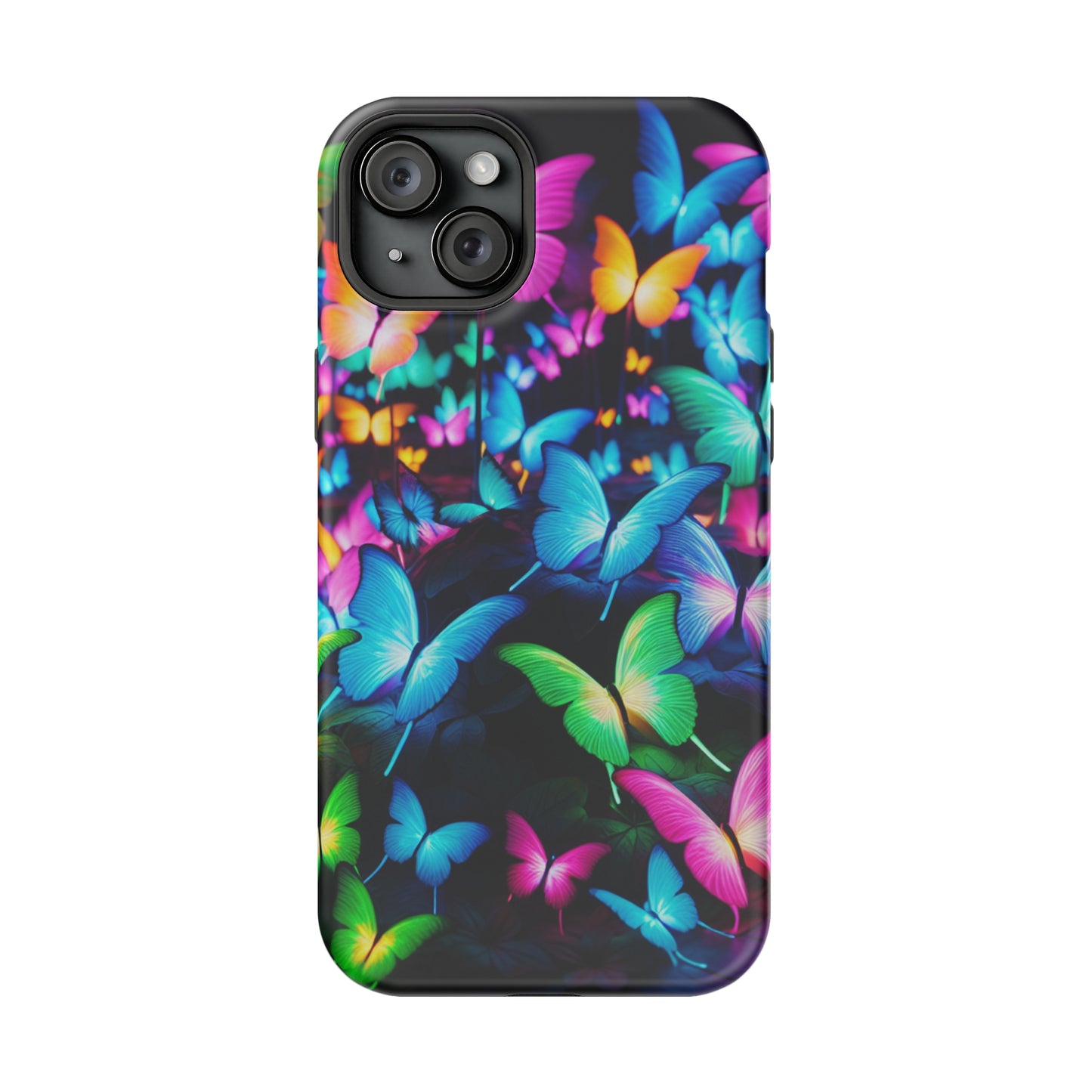 "Neon Butterfly Luridrainbow". Neon Butterflies Premium Art Magsafe Magnet Tough IPhone 13 14 15 Pro Plus Max and Mini in Matte and Glossy Phone cases