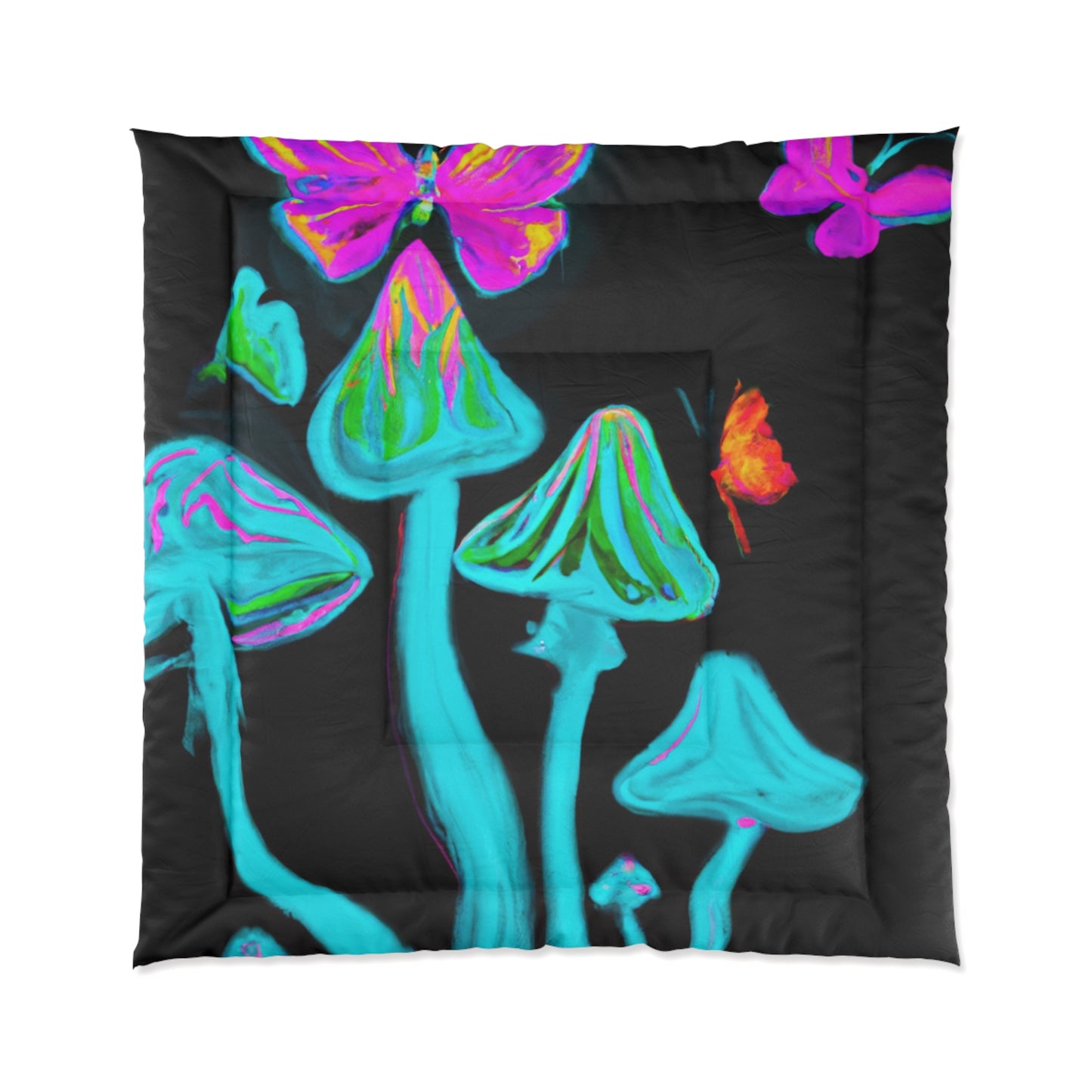 "Neon Foliage Festivity" Butterflies & Mushrooms Comforter Blanket