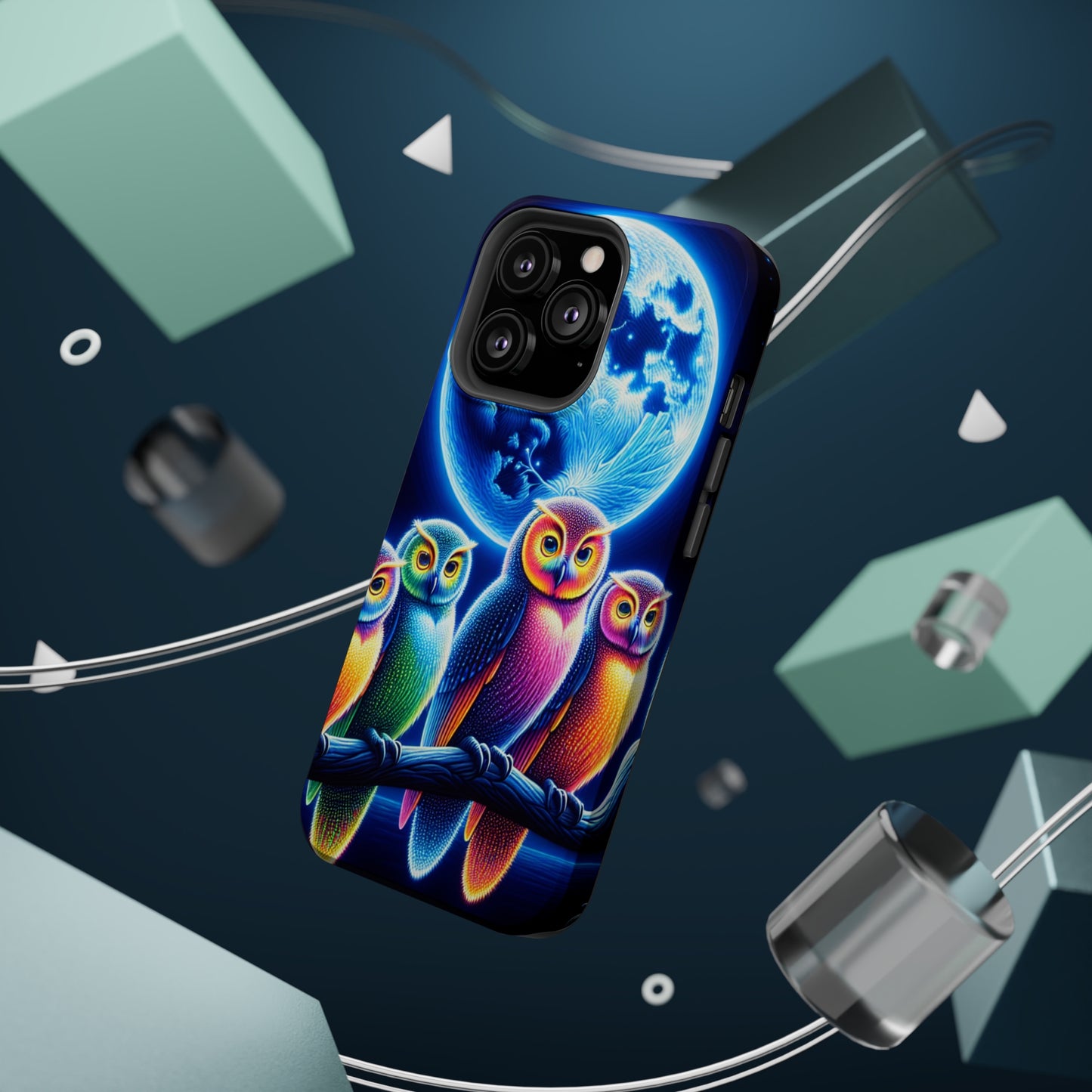 Neon Nocturnal Orbitals. Neon Owls Premium Art Magsafe Magnet Tough IPhone 13 14 15 Pro Plus Max and Mini in Matte and Glossy Phone cases