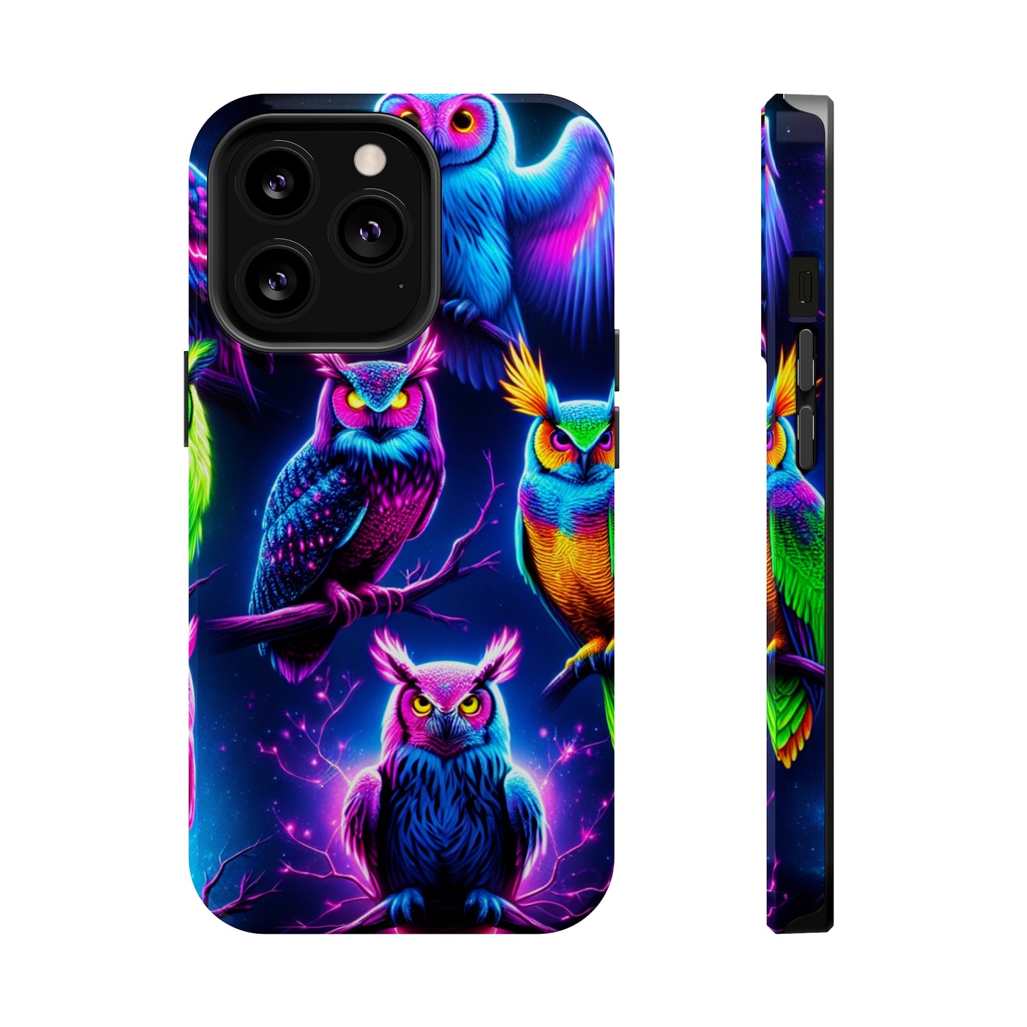 Neon Owlfection. Neon Owls Premium Art Magsafe Magnet Tough IPhone 13 14 15 Pro Plus Max and Mini in Matte and Glossy Phone cases
