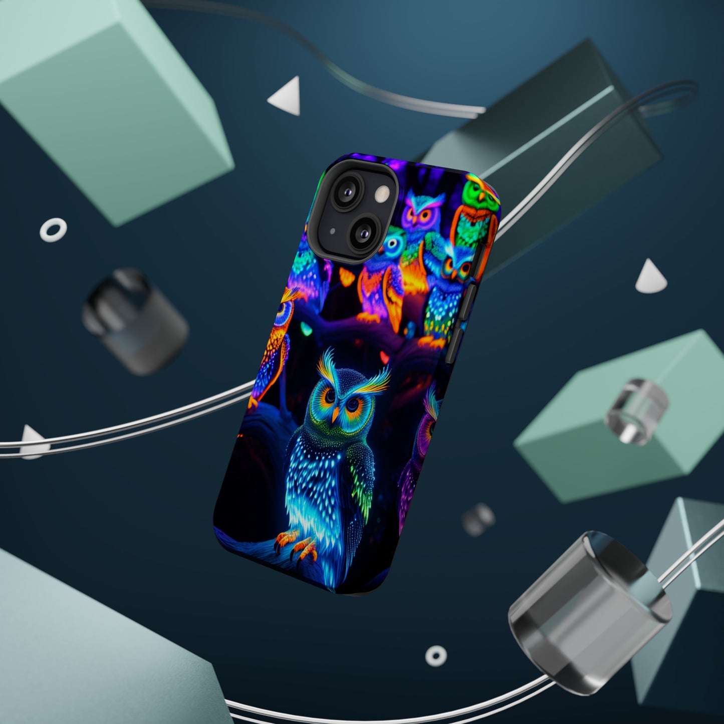 Glowing Neon Clan. Neon Owls Premium Art Magsafe Magnet Tough IPhone 13 14 15 Pro Plus Max and Mini in Matte and Glossy Phone cases