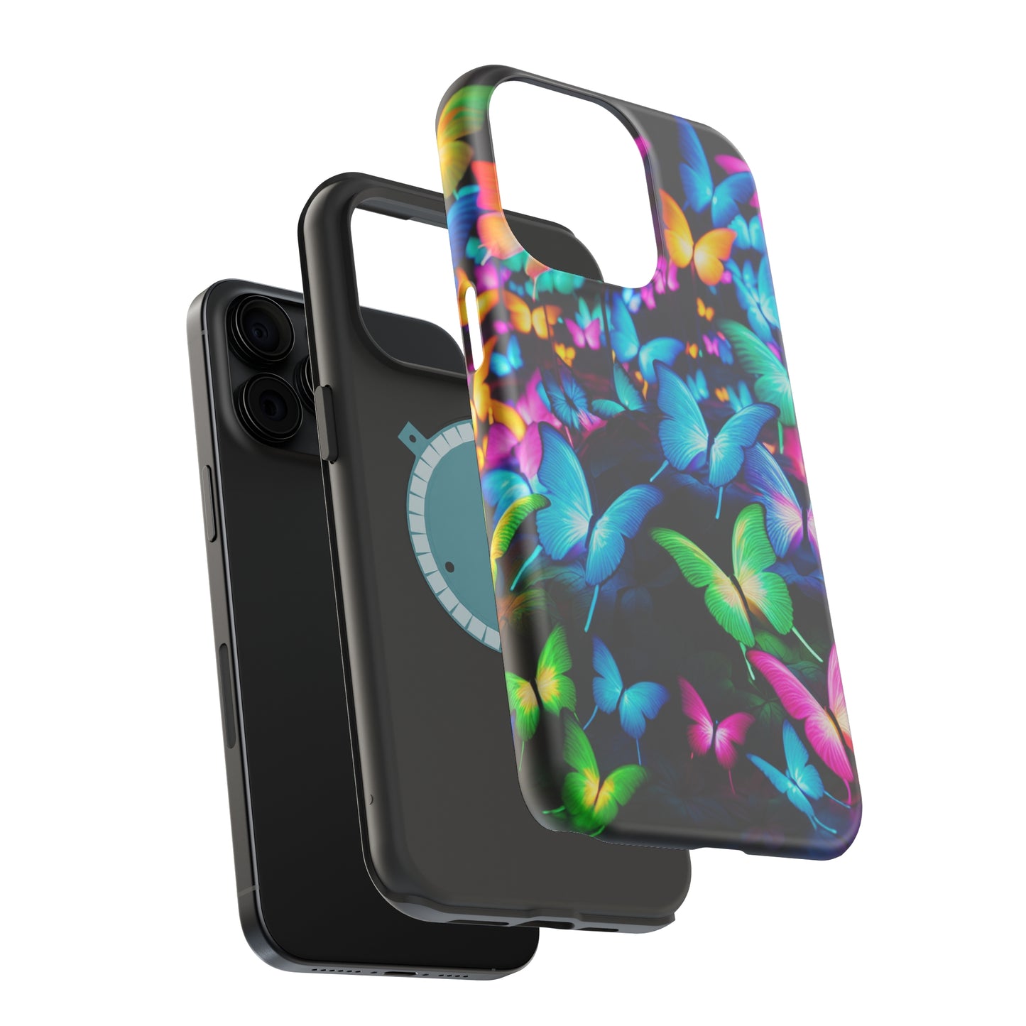 "Neon Butterfly Luridrainbow". Neon Butterflies Premium Art Magsafe Magnet Tough IPhone 13 14 15 Pro Plus Max and Mini in Matte and Glossy Phone cases