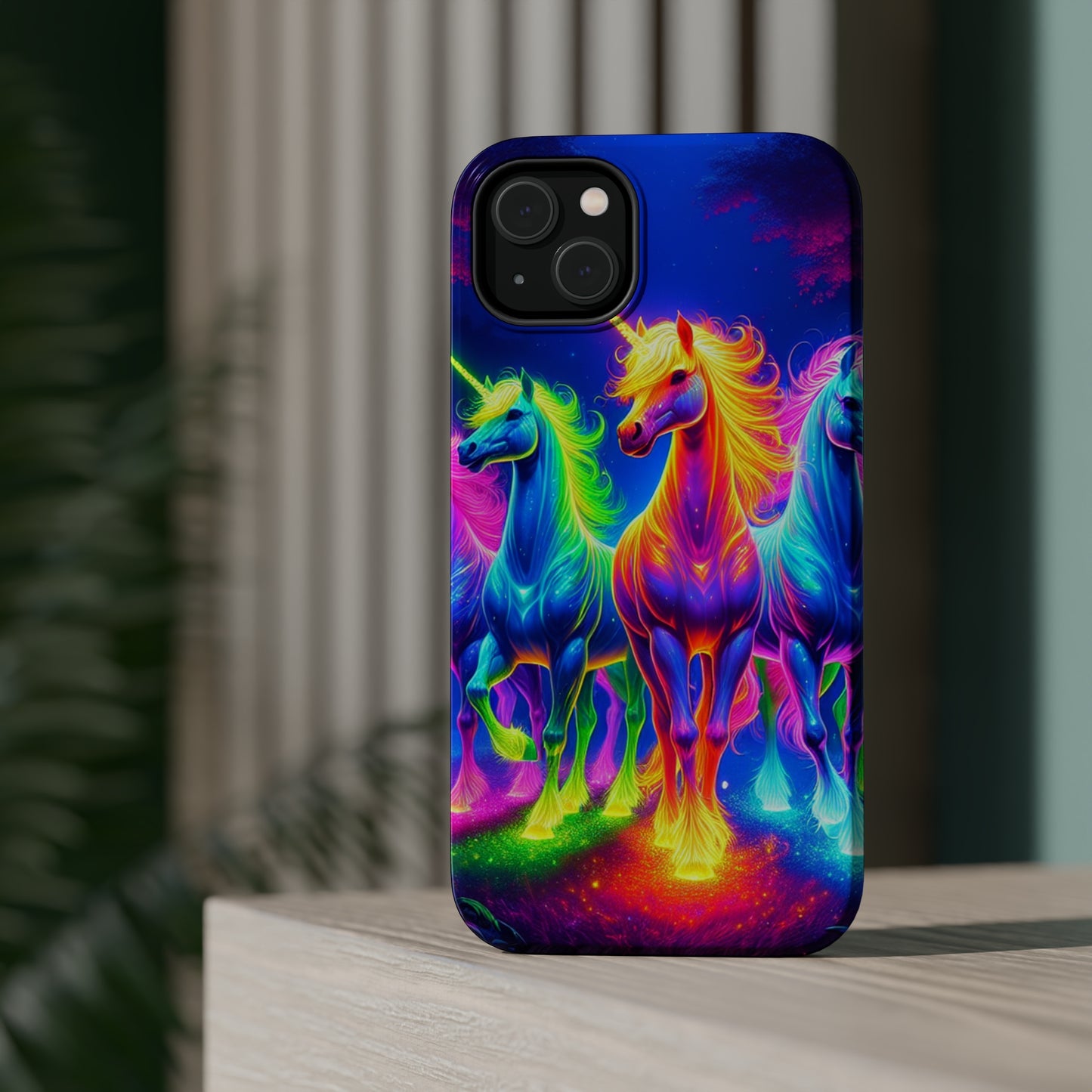 Neon Mystic Magicians Neon Unicorns Premium Art Magsafe Magnet Tough IPhone 13 14 15 Pro Plus Max and Mini in Matte and Glossy Phone cases