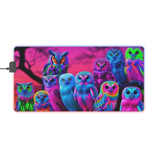 "Neon Nocturnal Splendor" NEON Owls Art LED Mousepad