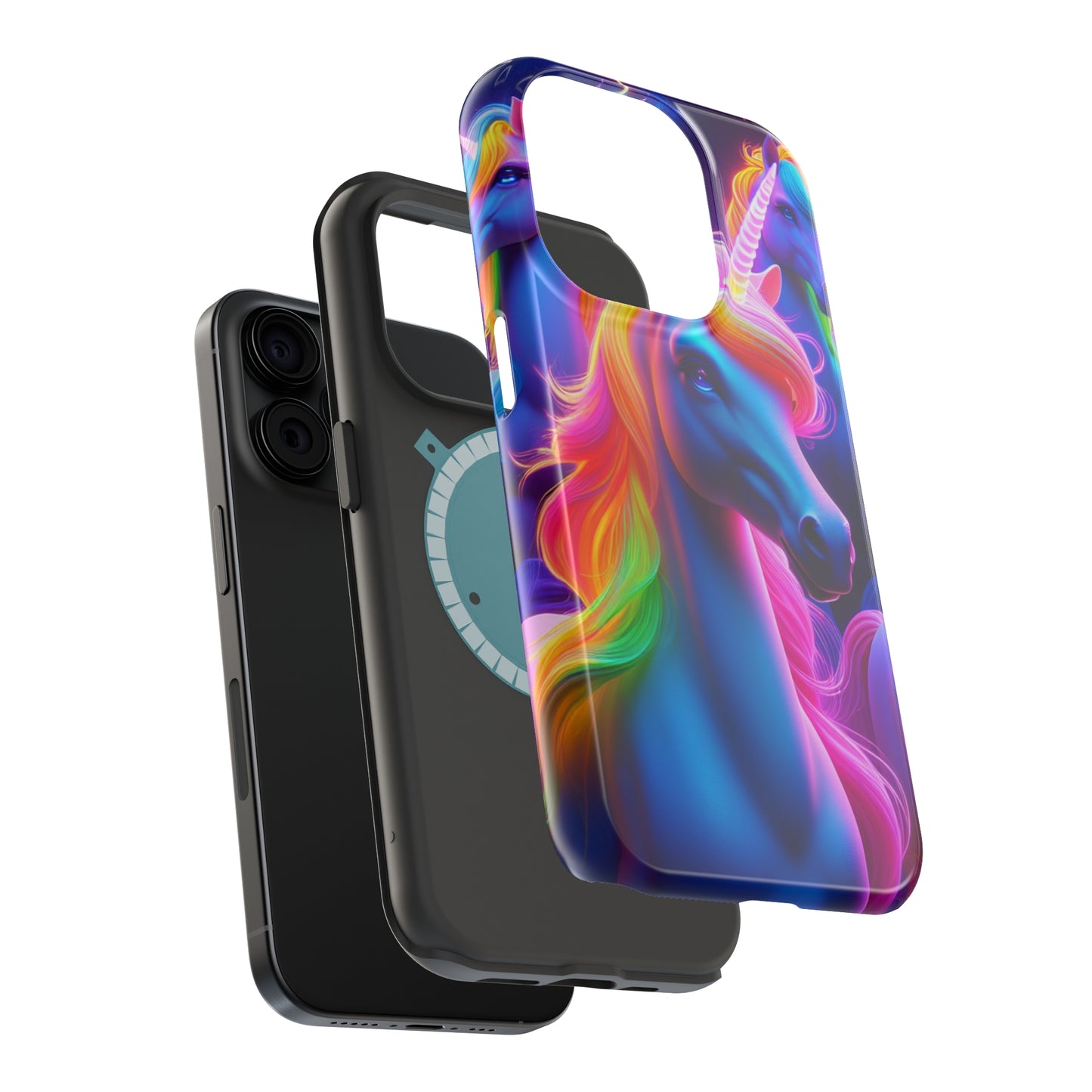 Neon Nighthorn Pride Neon Unicorns Premium Art Magsafe Magnet Tough IPhone 13 14 15 Pro Plus Max and Mini in Matte and Glossy Phone cases
