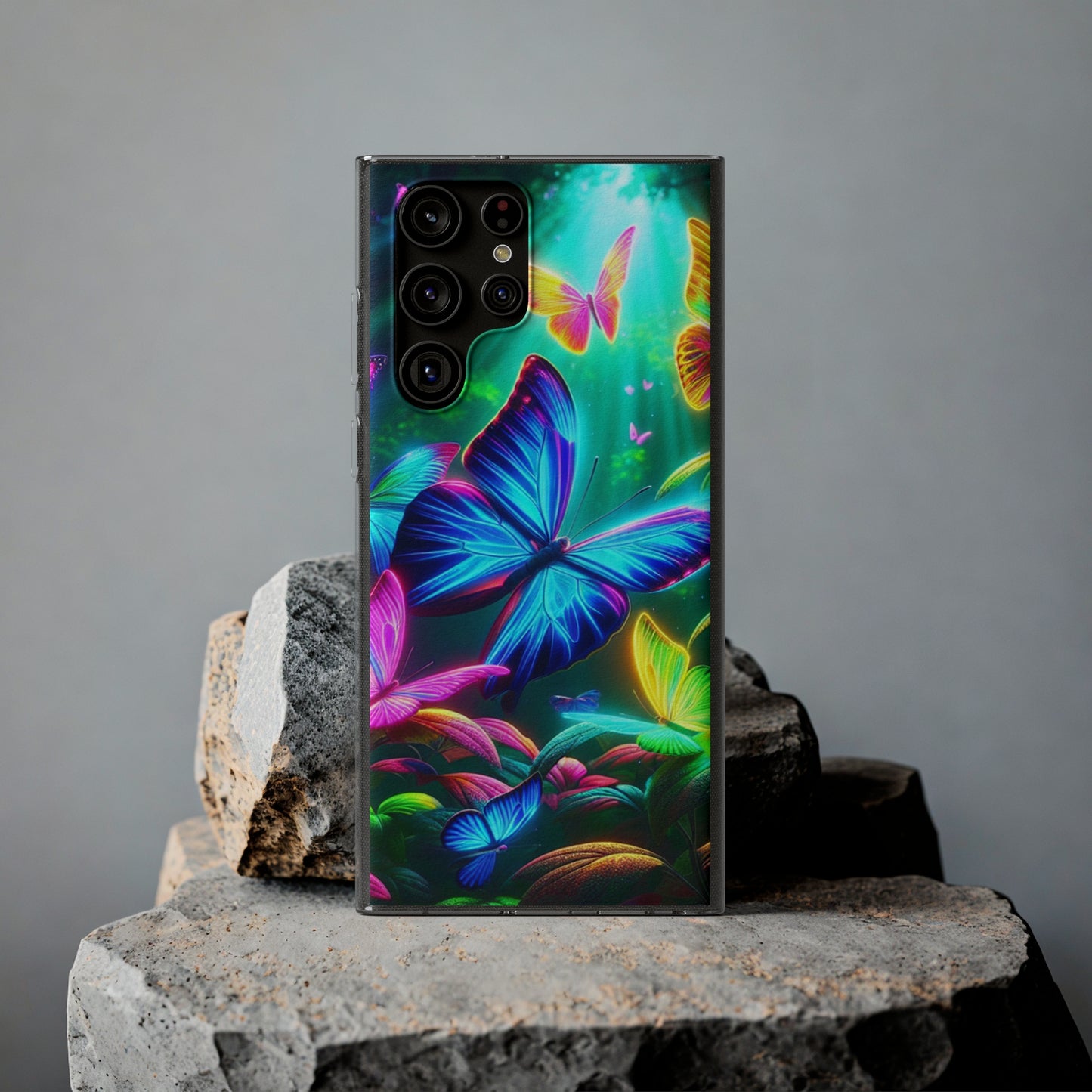 "Vivid Neon Flyaways" NEON Butterflies Art Polycarbonate Phone Case Samsung Galaxy s21 s22 Google Pixel 6 Iphone 11 12 13 14 Pro Max Mini Plus