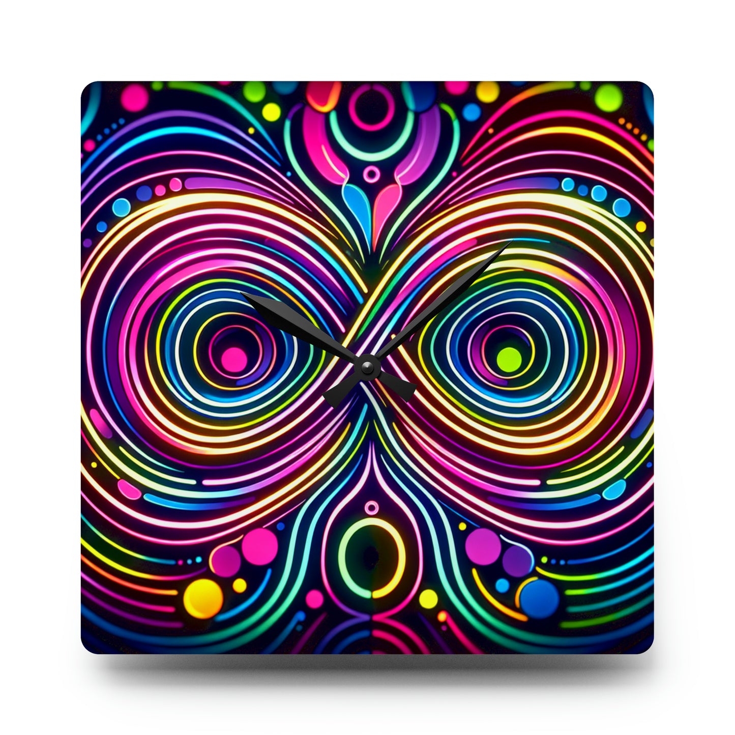 Vibrant Neon Infinity Spirograph. Infinity Patterns Art Acrylic Clock
