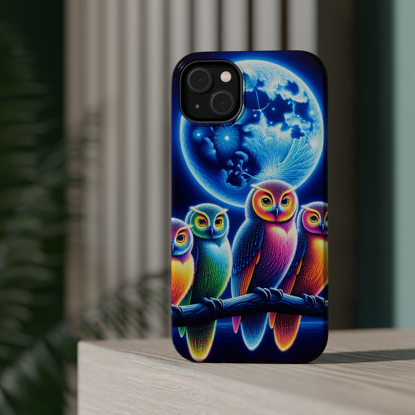 Neon Nocturnal Orbitals. Neon Owls Premium Art Magsafe Magnet Tough IPhone 13 14 15 Pro Plus Max and Mini in Matte and Glossy Phone cases