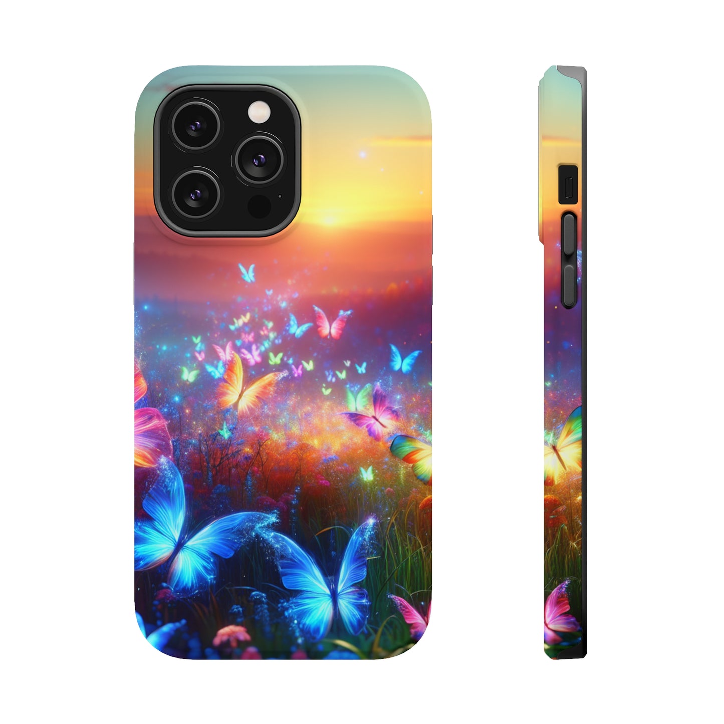 Neon Flight Fantasy Neon Butterflies Premium Art Magsafe Magnet Tough IPhone 13 14 15 Pro Plus Max and Mini in Matte and Glossy Phone cases
