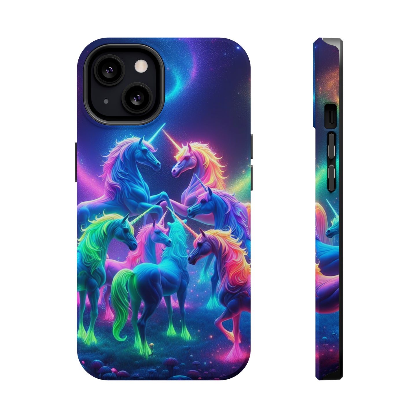 Neon Spectacle of Unicorns Neon Unicorns Premium Art Magsafe Magnet Tough IPhone 13 14 15 Pro Plus Max and Mini in Matte and Glossy Phone cases
