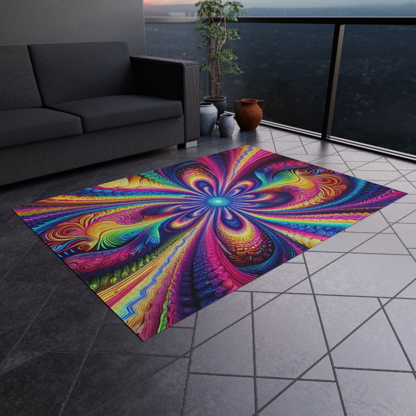 Cosmic Rainbow Infinity Spirograph. Infinity Patterns Outdoor Rug