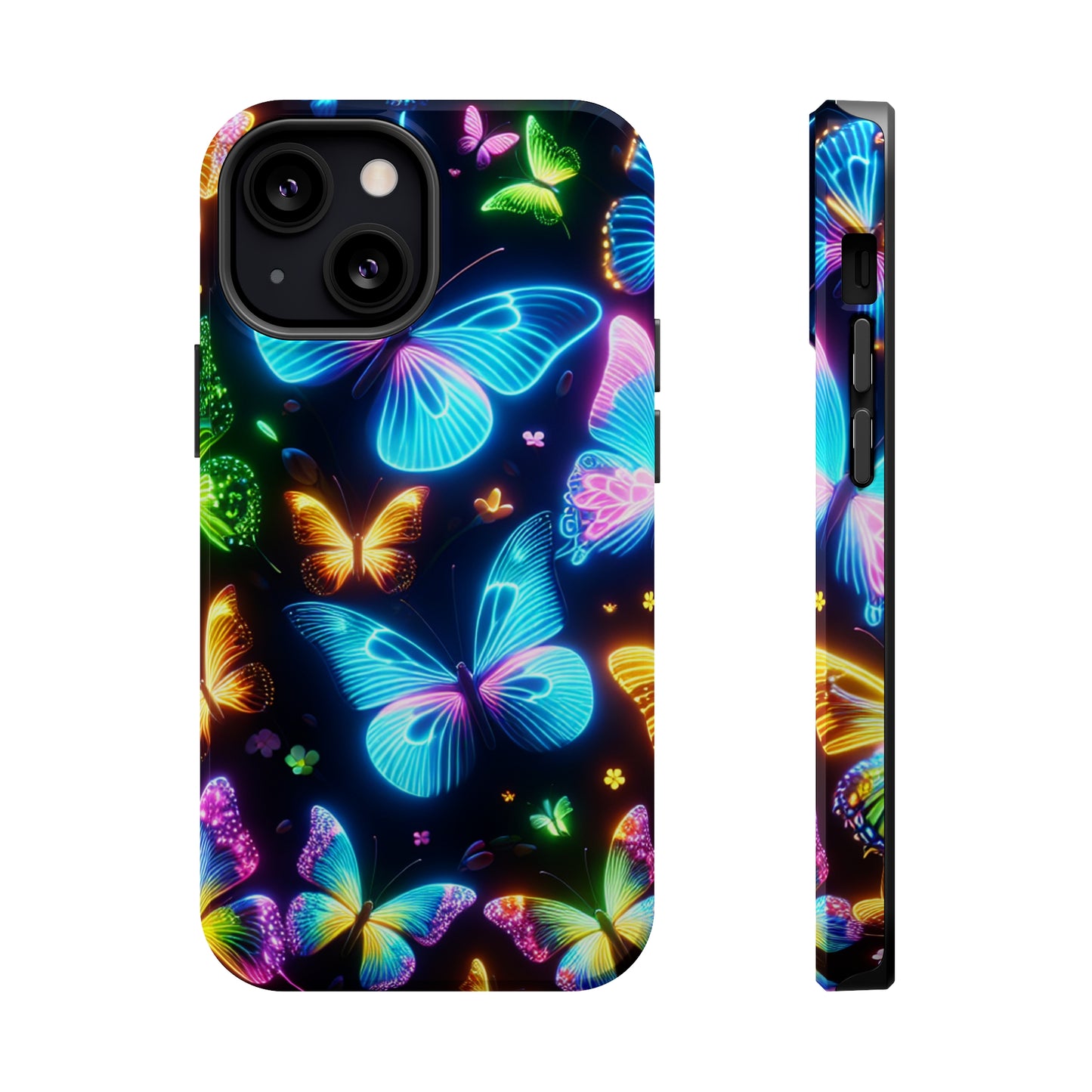 Luminous Butterfly Radiance Neon Butterflies Premium Art Magsafe Magnet Tough IPhone 13 14 15 Pro Plus Max and Mini in Matte and Glossy Phone cases