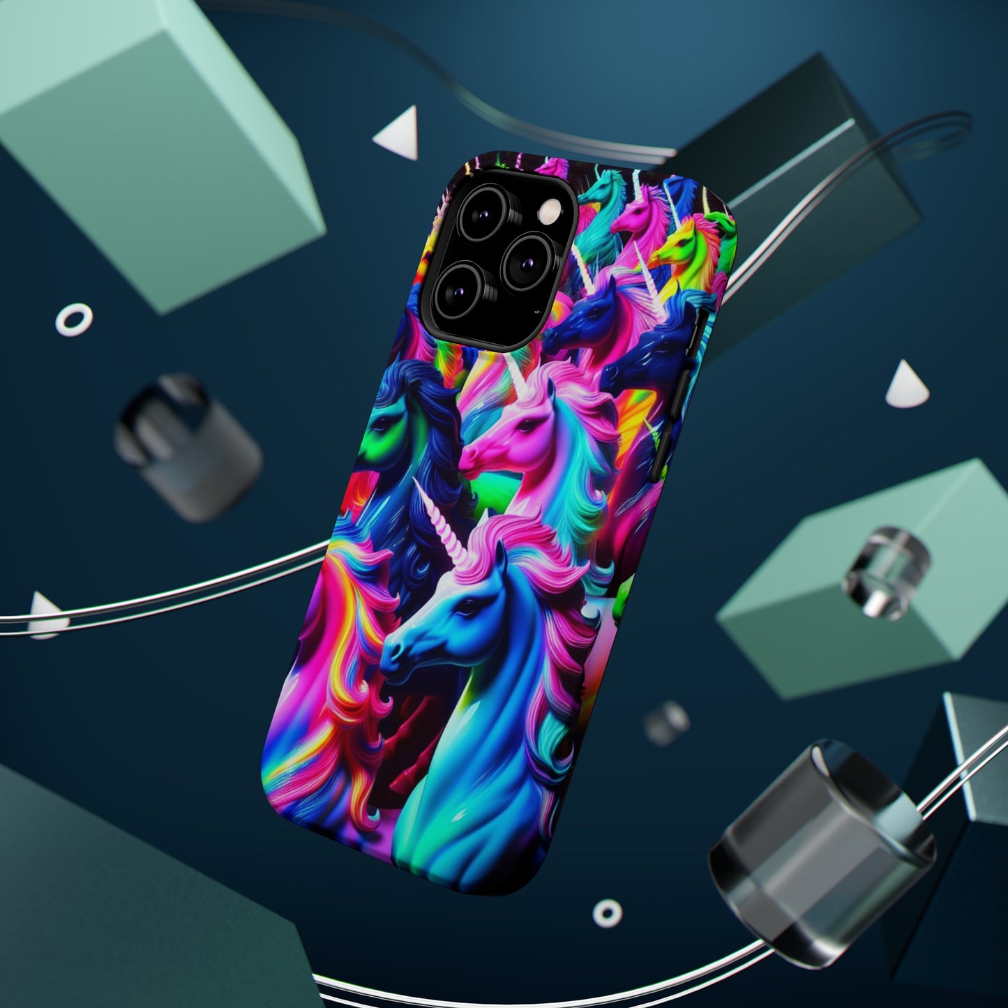 "Neon Illumination" Neon Unicorns Premium Art Magsafe Magnet Tough IPhone 13 14 15 Pro Plus Max and Mini in Matte and Glossy Phone cases