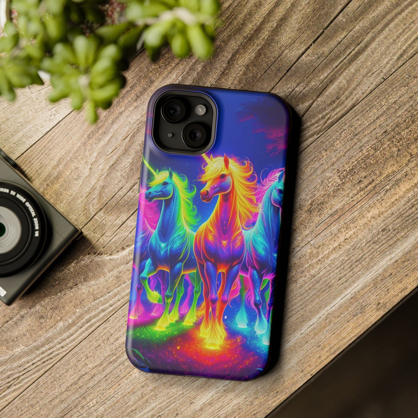 Neon Mystic Magicians Neon Unicorns Premium Art Magsafe Magnet Tough IPhone 13 14 15 Pro Plus Max and Mini in Matte and Glossy Phone cases