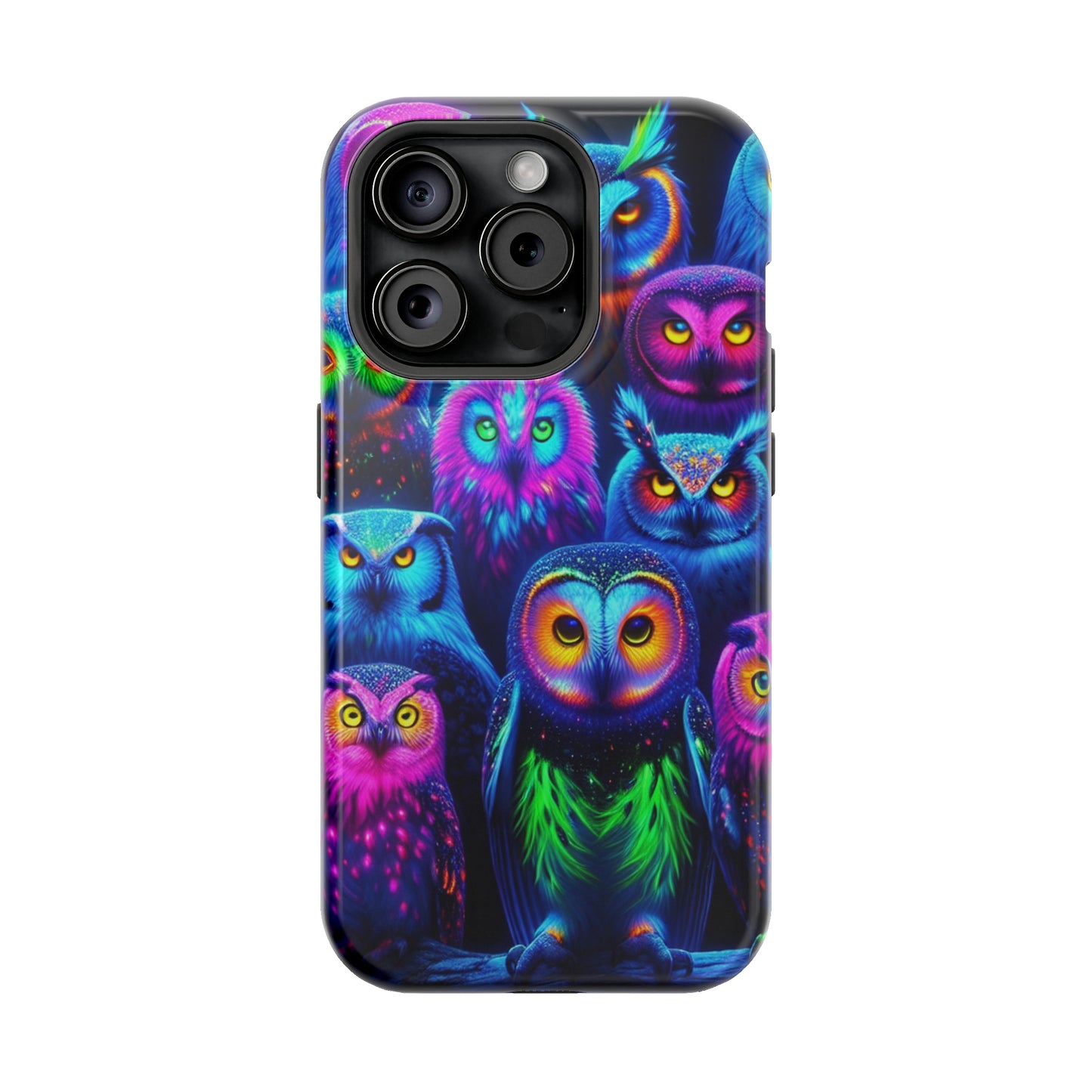 Neon Nocturnal Nook Neon Owls Premium Art Magsafe Magnet Tough IPhone 13 14 15 Pro Plus Max and Mini in Matte and Glossy Phone cases