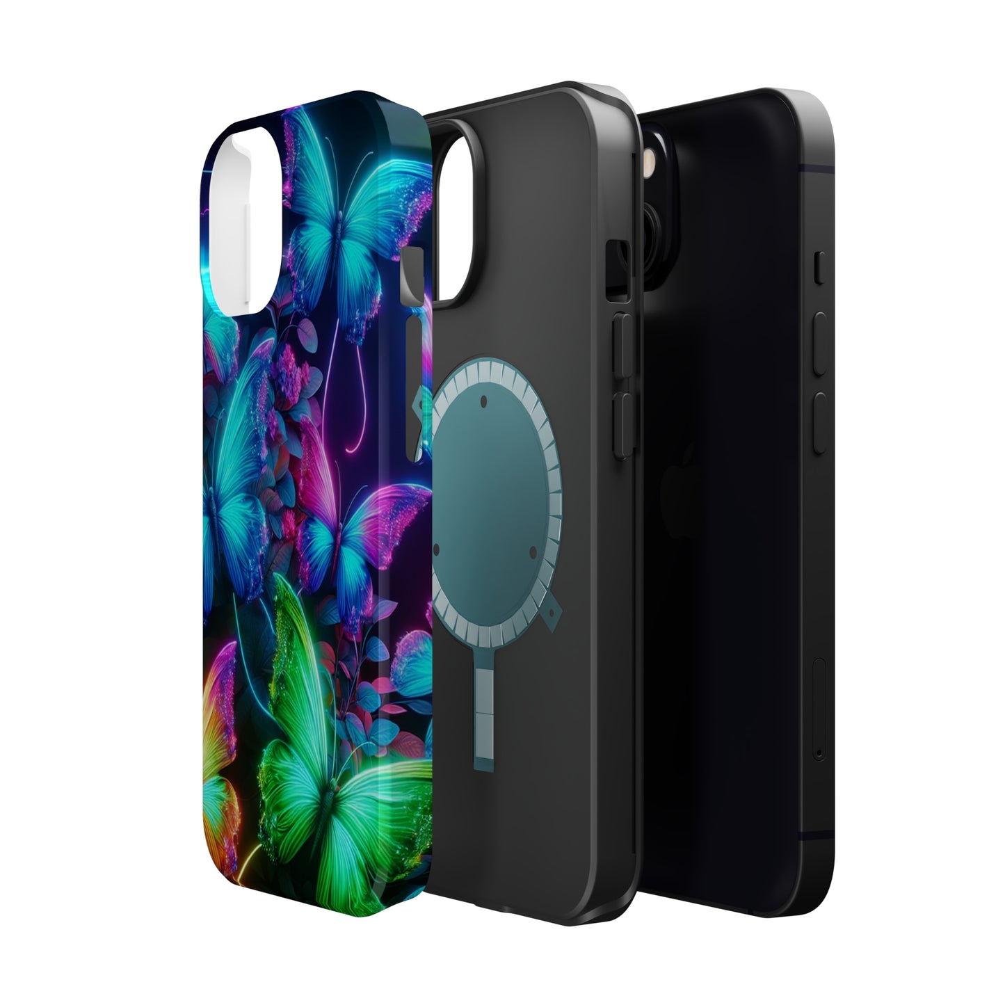 Neon Flutter Symphony Neon Butterflies Premium Art Magsafe Magnet Tough IPhone 13 14 15 Pro Plus Max and Mini in Matte and Glossy Phone cases