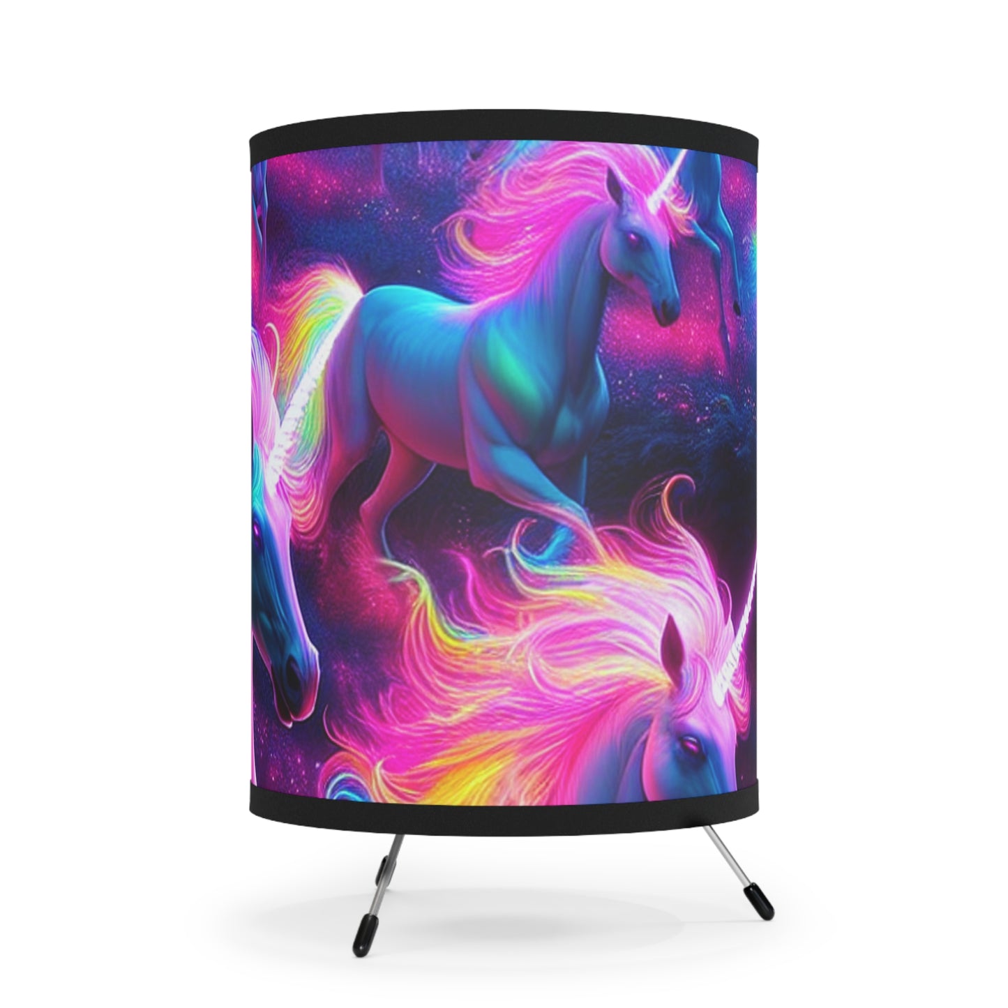 Neon Rainbow Gathering - NEON Unicorns Art Tripod Lamp