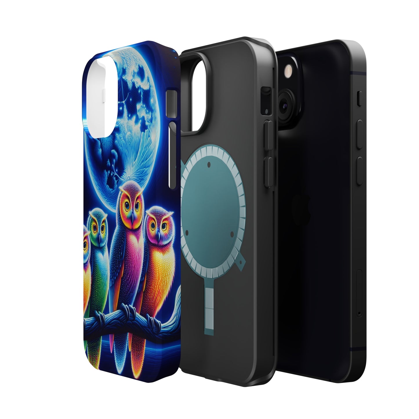 Neon Nocturnal Orbitals. Neon Owls Premium Art Magsafe Magnet Tough IPhone 13 14 15 Pro Plus Max and Mini in Matte and Glossy Phone cases