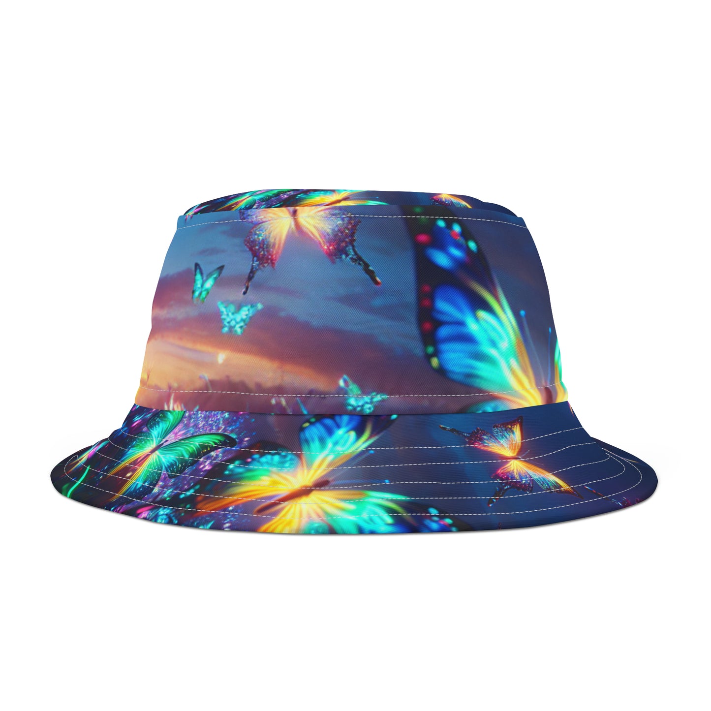 "Nebulous Neon Flutterflies" Neon Butterflies Bucket Hat