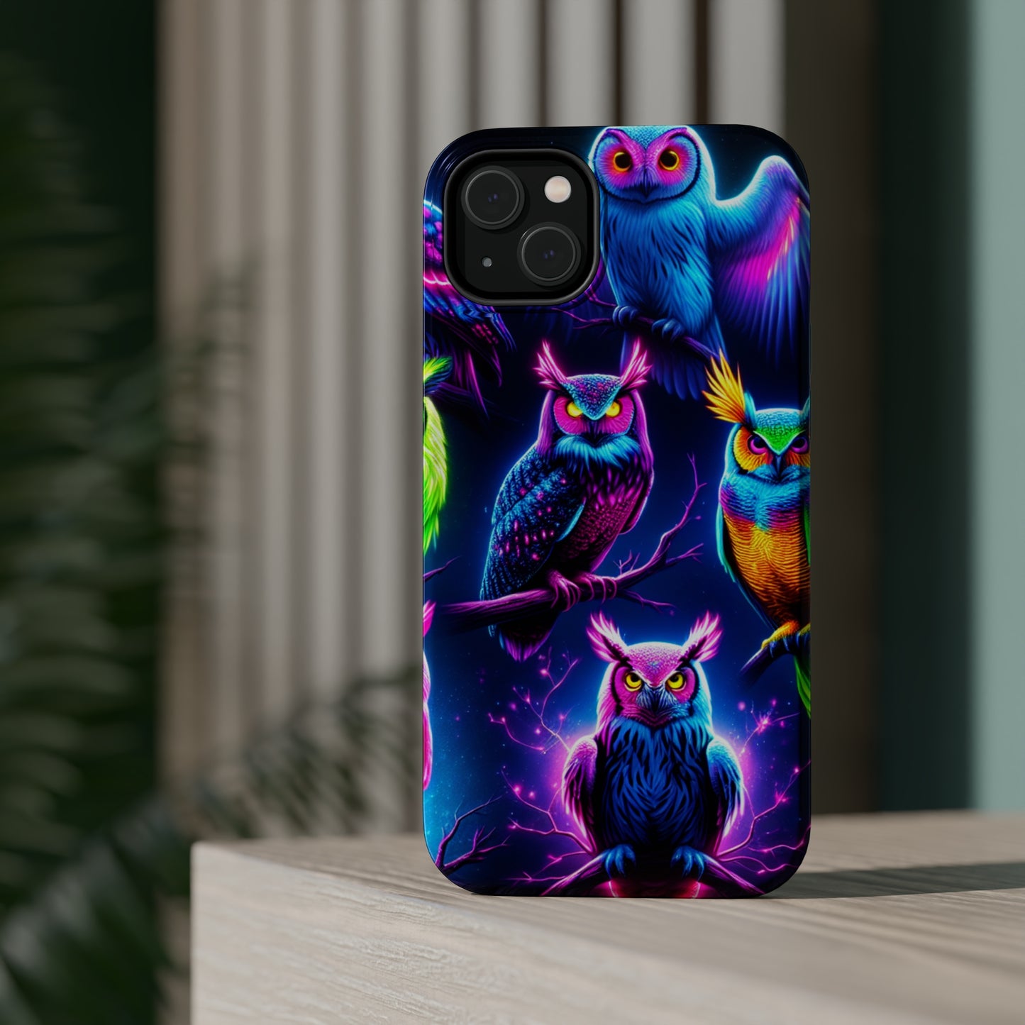 Neon Owlfection. Neon Owls Premium Art Magsafe Magnet Tough IPhone 13 14 15 Pro Plus Max and Mini in Matte and Glossy Phone cases