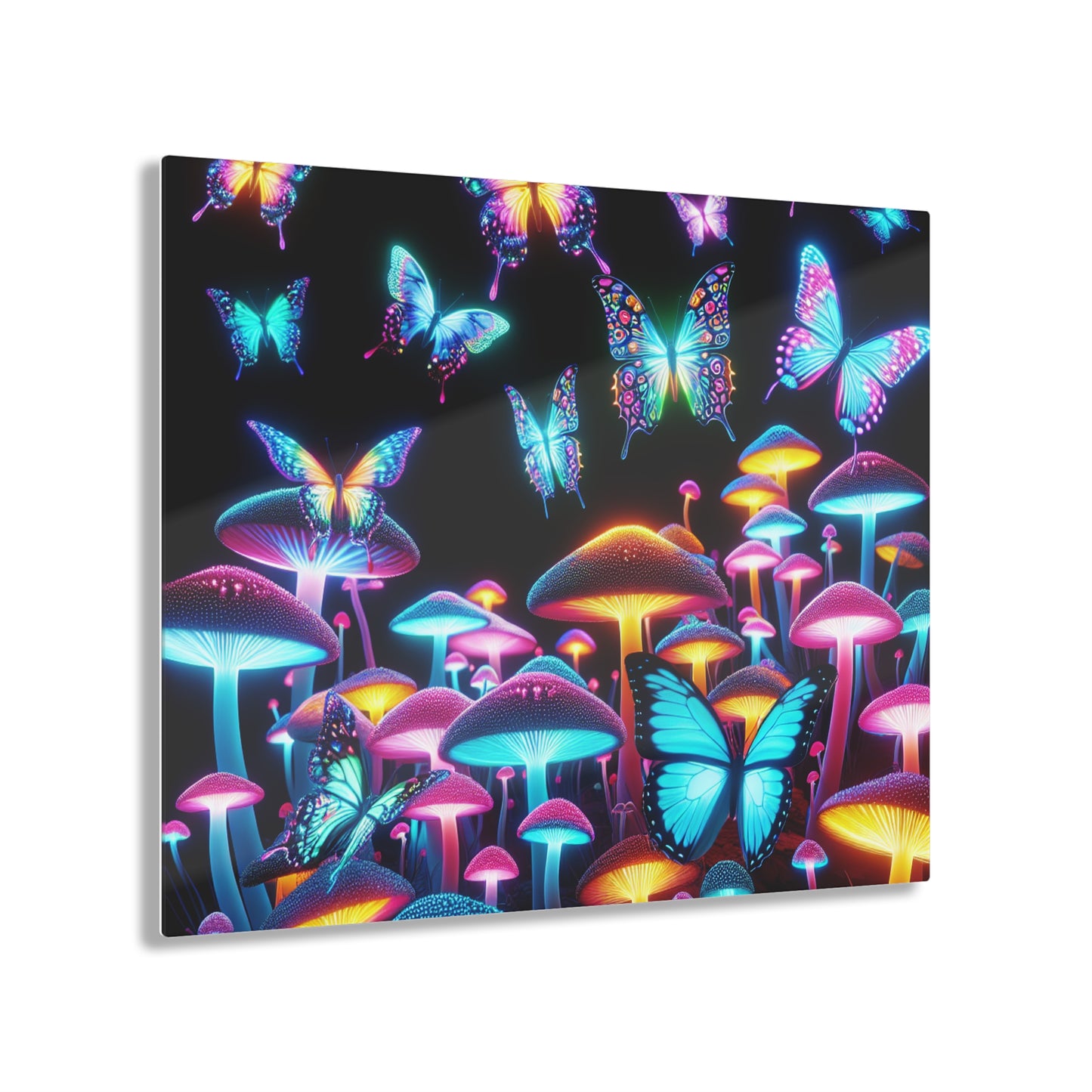 "Neon Splendor". Butterflies & Mushrooms 1/4" Glossy Acrylic Art