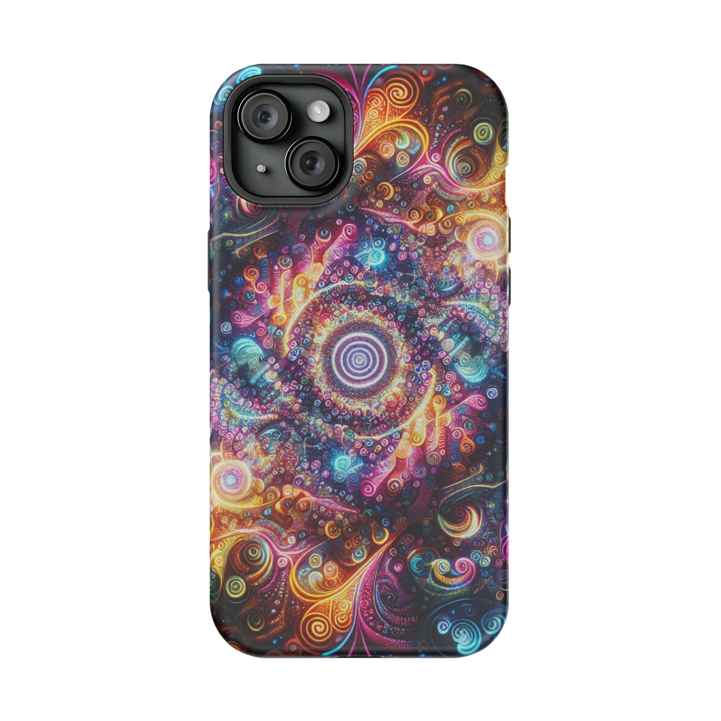 Cosmic Chromatic Mirage. Neon Trippy Infinity Patterns Premium Art Magsafe Magnet Tough IPhone 13 14 15 Pro Plus Max and Mini in Matte and Glossy Phone cases