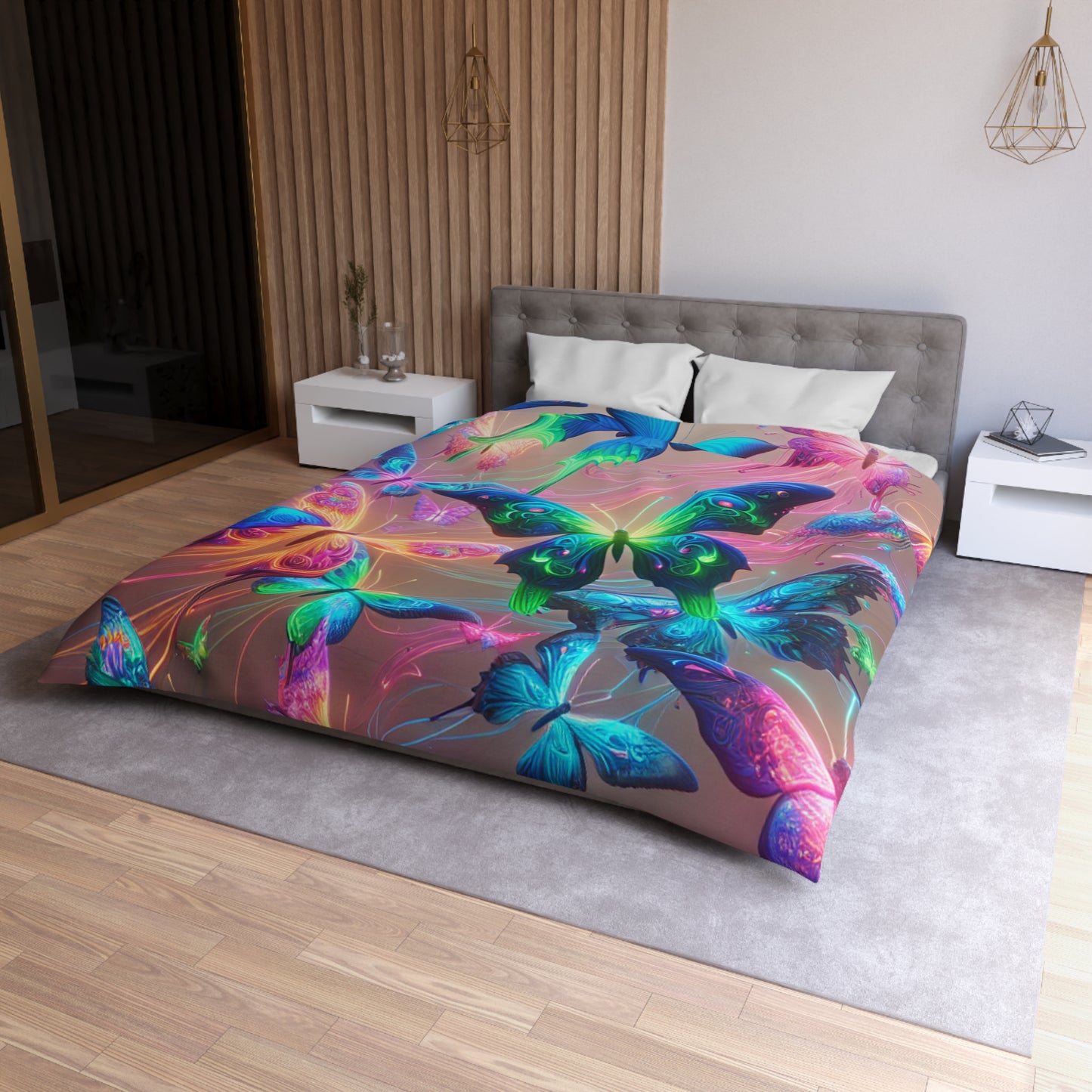 Giovanni de la Prata. - NEON Butterflies Microfiber Duvet Cover
