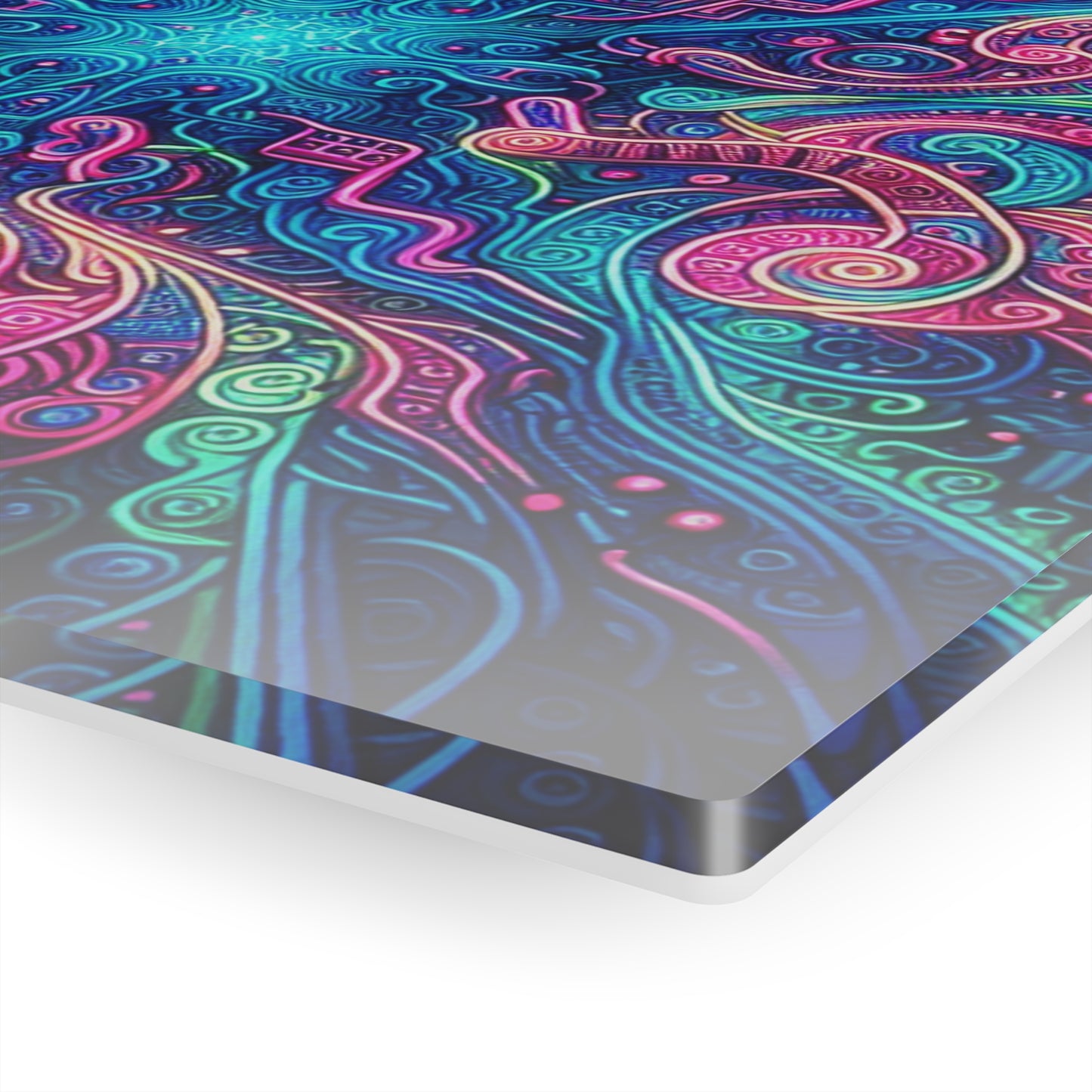 Infinite Tilted Prismatic Neon Transcendence. Trippy infity Pattern 1/4" Glossy Acrylic Art