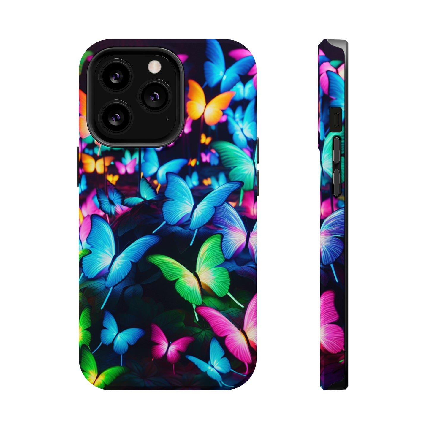 "Neon Butterfly Luridrainbow". Neon Butterflies Premium Art Magsafe Magnet Tough IPhone 13 14 15 Pro Plus Max and Mini in Matte and Glossy Phone cases