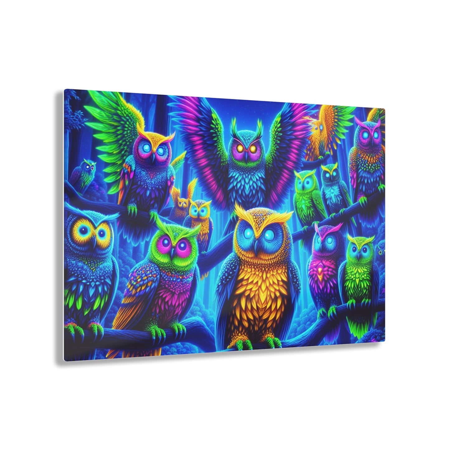 "Nocturnal Neon Explorers" NEON Owls Art 1/4" Glossy Acrylic Art