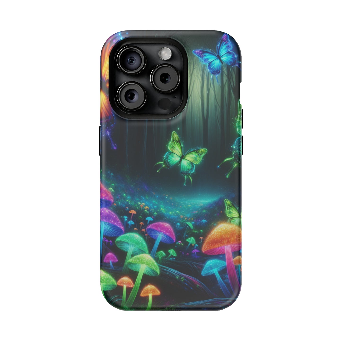 Neon Nocturne. Neon Butterflies and Mushrooms Premium Art Magsafe Magnet Tough IPhone 13 14 15 Pro Plus Max and Mini in Matte and Glossy Phone cases