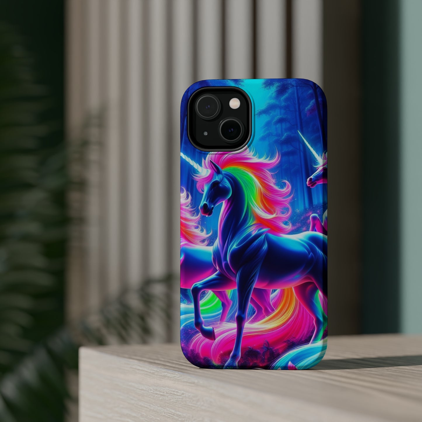 NeonNocturnals Neon Unicorns Premium Art Magsafe Magnet Tough IPhone 13 14 15 Pro Plus Max and Mini in Matte and Glossy Phone cases