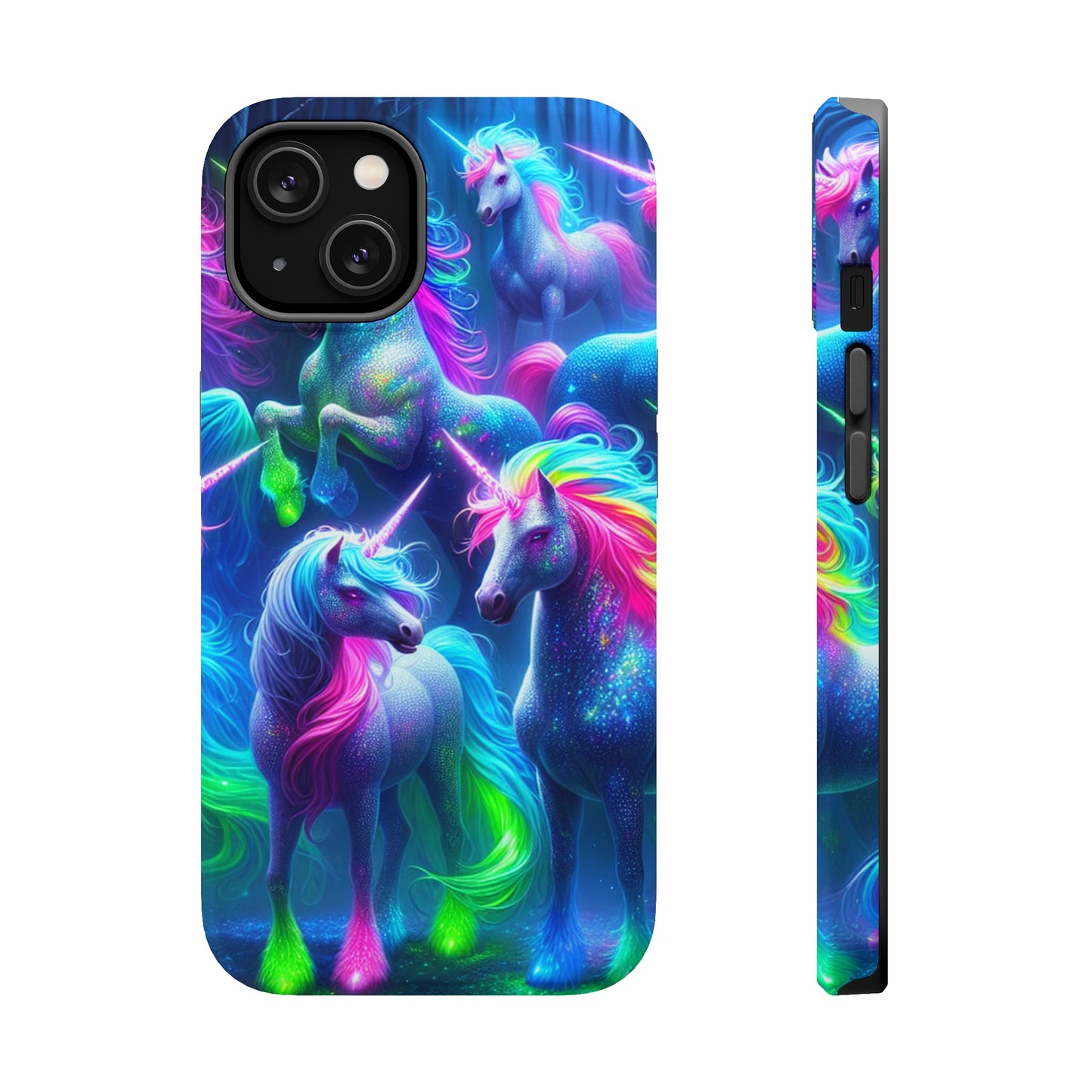 Vivid Dreamscape of Neon Unicorns Neon Unicorns Premium Art Magsafe Magnet Tough IPhone 13 14 15 Pro Plus Max and Mini in Matte and Glossy Phone cases