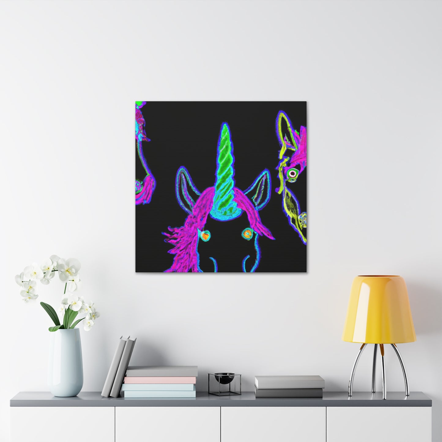 Vibrant Neon Magic. NEON Unicorns Art Canvas