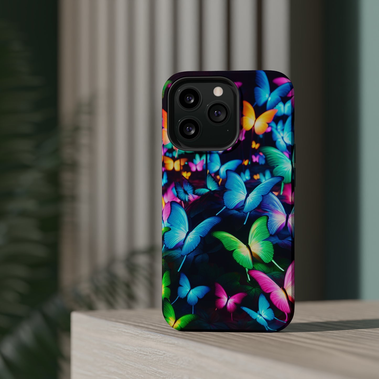 "Neon Butterfly Luridrainbow". Neon Butterflies Premium Art Magsafe Magnet Tough IPhone 13 14 15 Pro Plus Max and Mini in Matte and Glossy Phone cases