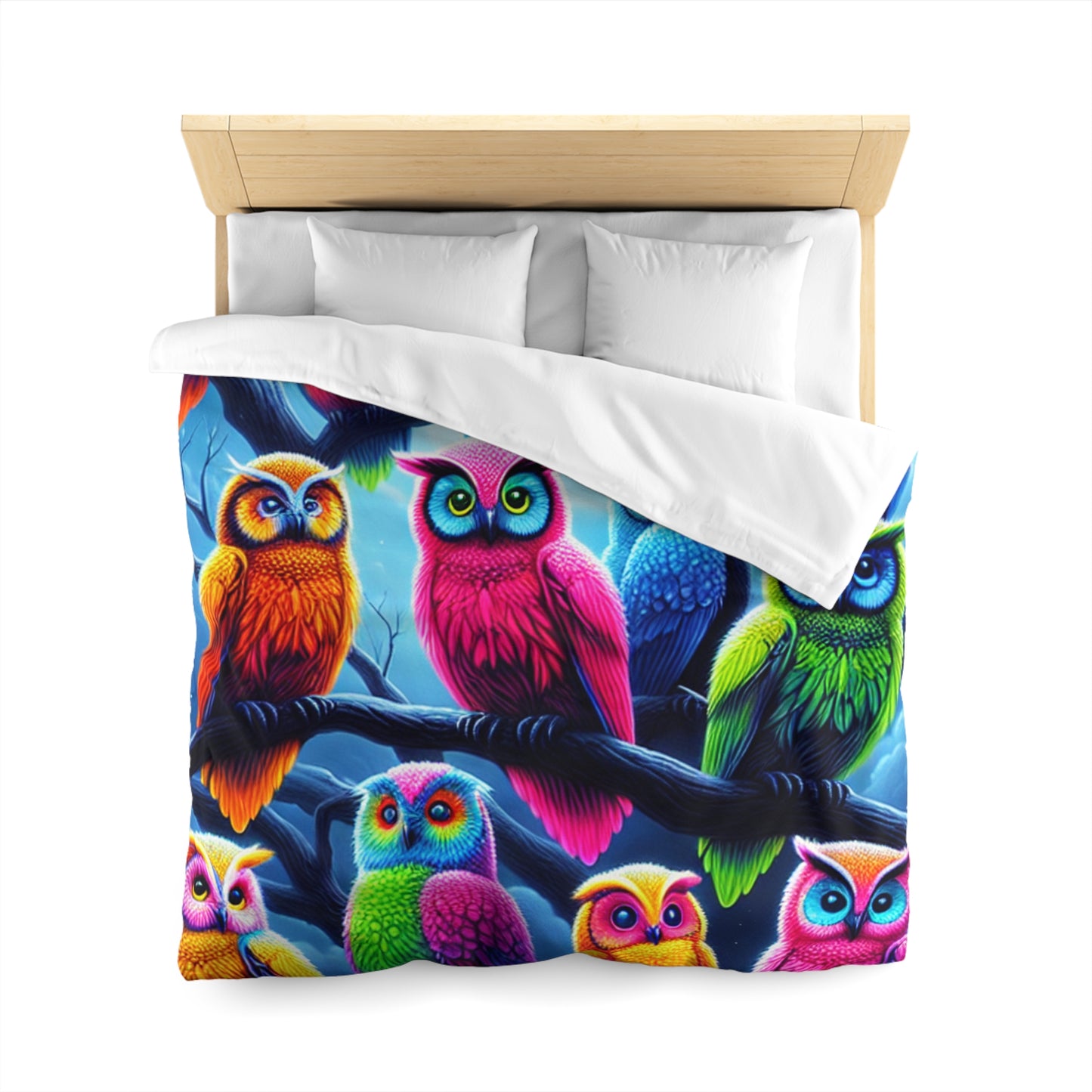 Felipeo da Pintorelli - NEON Owls Microfiber Duvet Cover