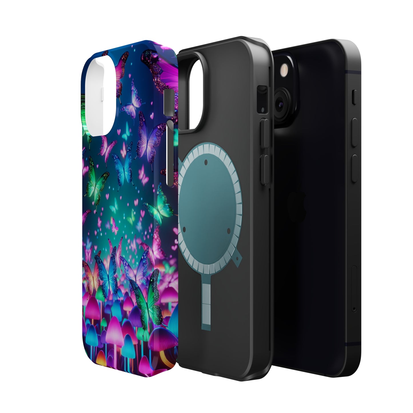 Neon Eden. Neon Butterflies and Mushrooms Premium Art Magsafe Magnet Tough IPhone 13 14 15 Pro Plus Max and Mini in Matte and Glossy Phone cases