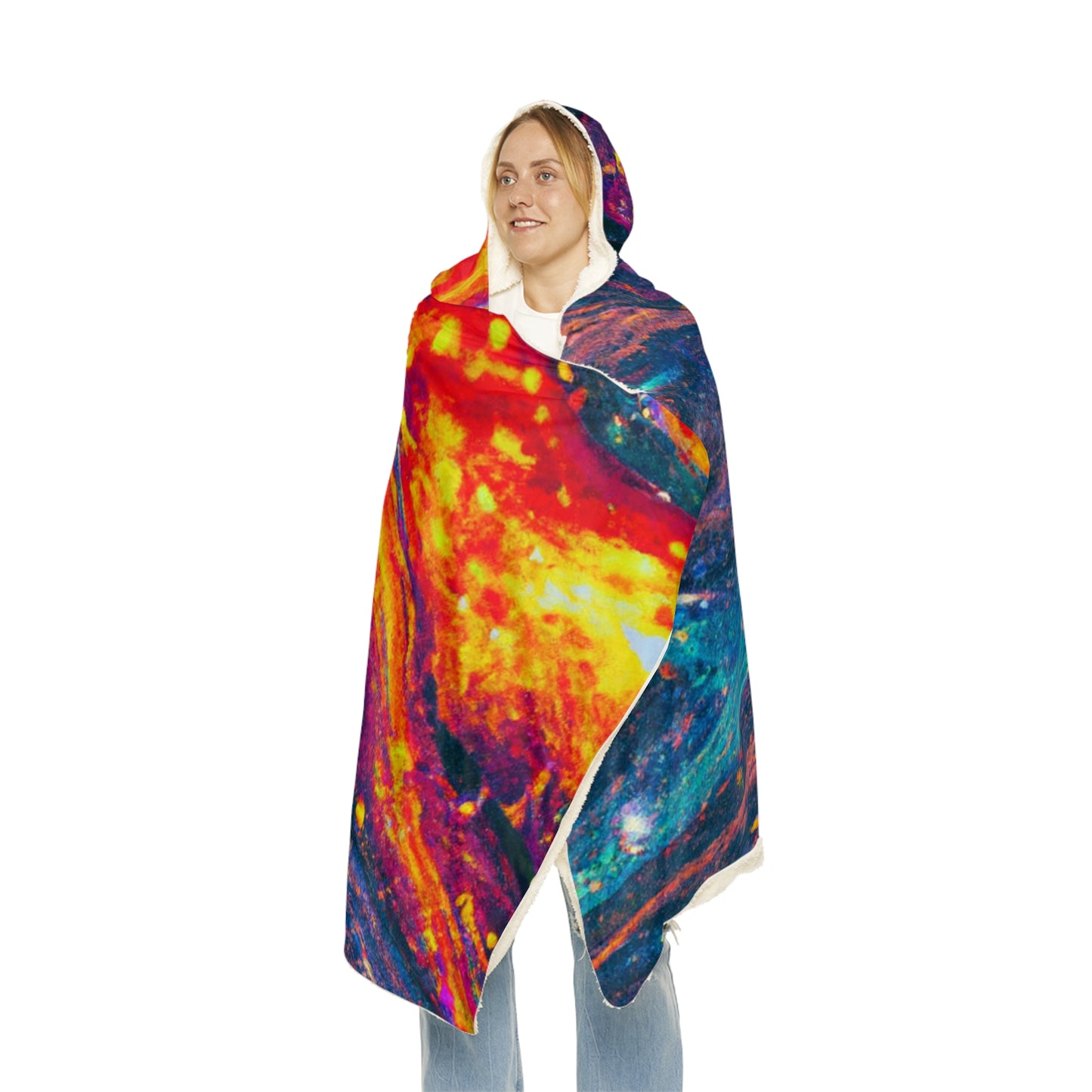 "Neon Digital Illusions" - NEON Infinity Patterns Art Hooded Snuggle Blanket