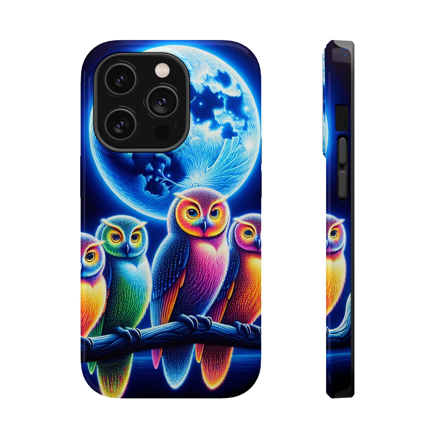 Neon Nocturnal Orbitals. Neon Owls Premium Art Magsafe Magnet Tough IPhone 13 14 15 Pro Plus Max and Mini in Matte and Glossy Phone cases