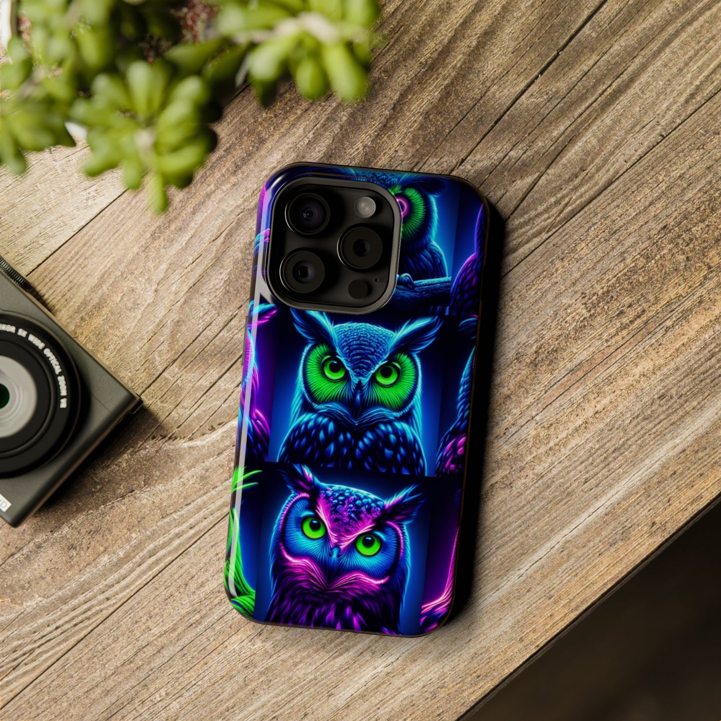 "Neon Nocturne" Neon Owls Premium Art Magsafe Magnet Tough IPhone 13 14 15 Pro Plus Max and Mini in Matte and Glossy Phone cases