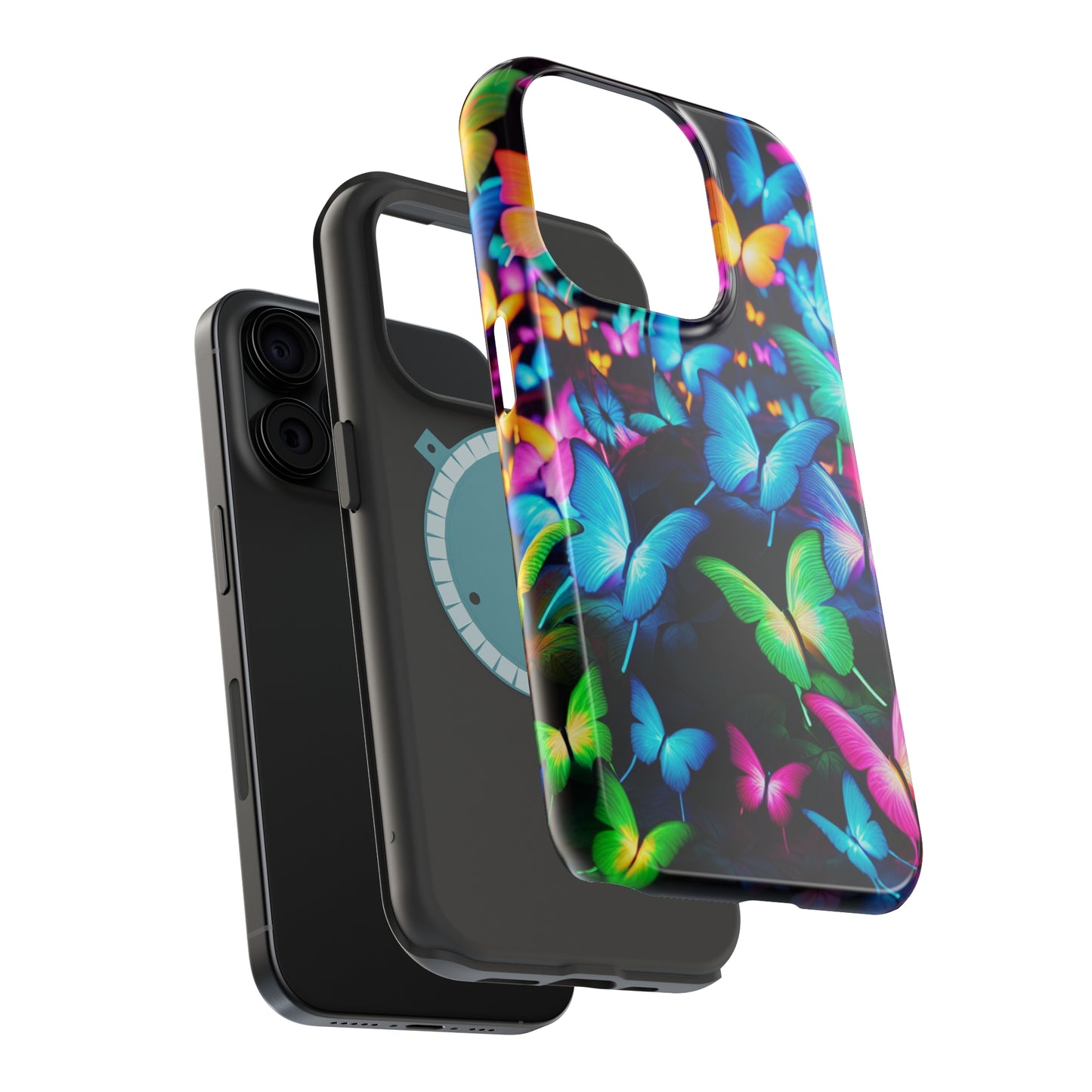 "Neon Butterfly Luridrainbow". Neon Butterflies Premium Art Magsafe Magnet Tough IPhone 13 14 15 Pro Plus Max and Mini in Matte and Glossy Phone cases
