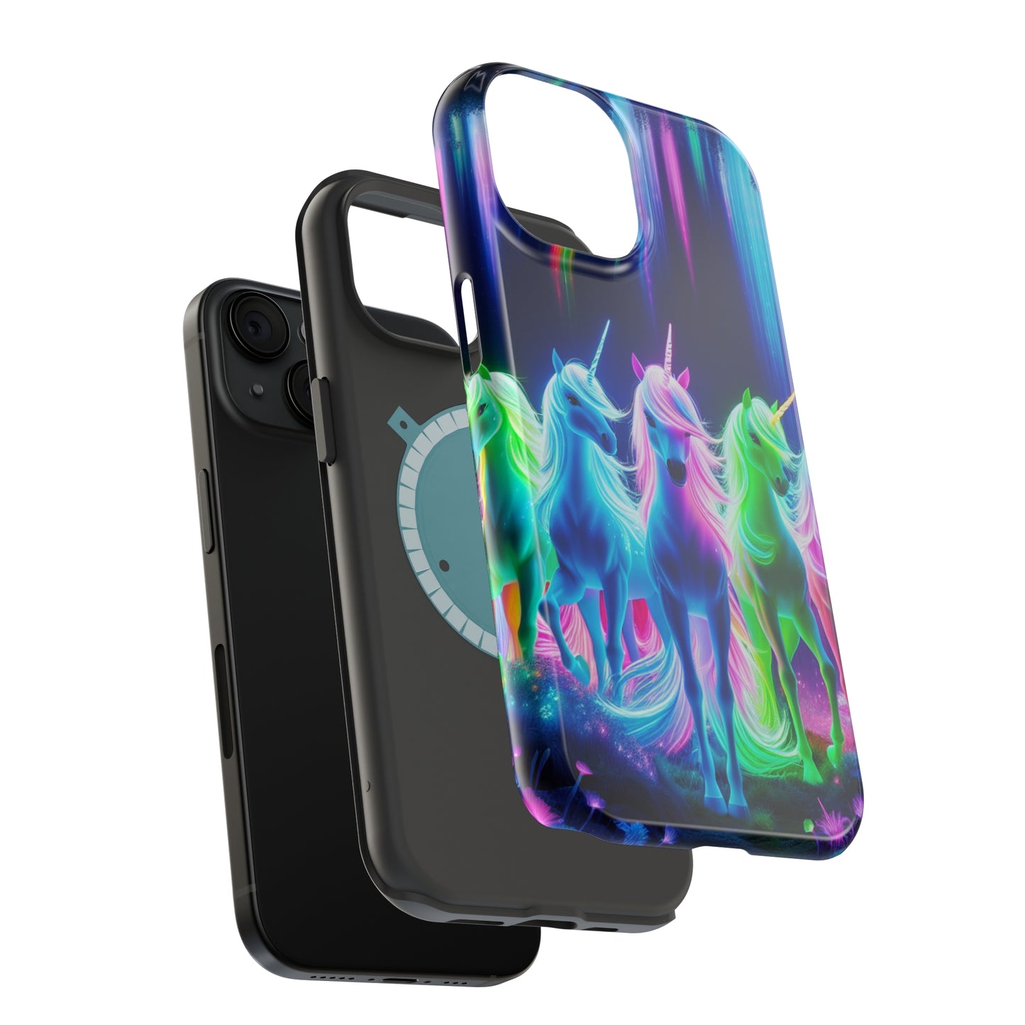 Neon Unicorn Pods. Neon Unicorns Premium Art Magsafe Magnet Tough IPhone 13 14 15 Pro Plus Max and Mini in Matte and Glossy Phone cases
