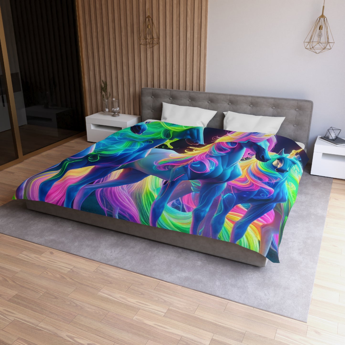 Ambrosius van Schiedam - NEON Unicorns Microfiber Duvet Cover