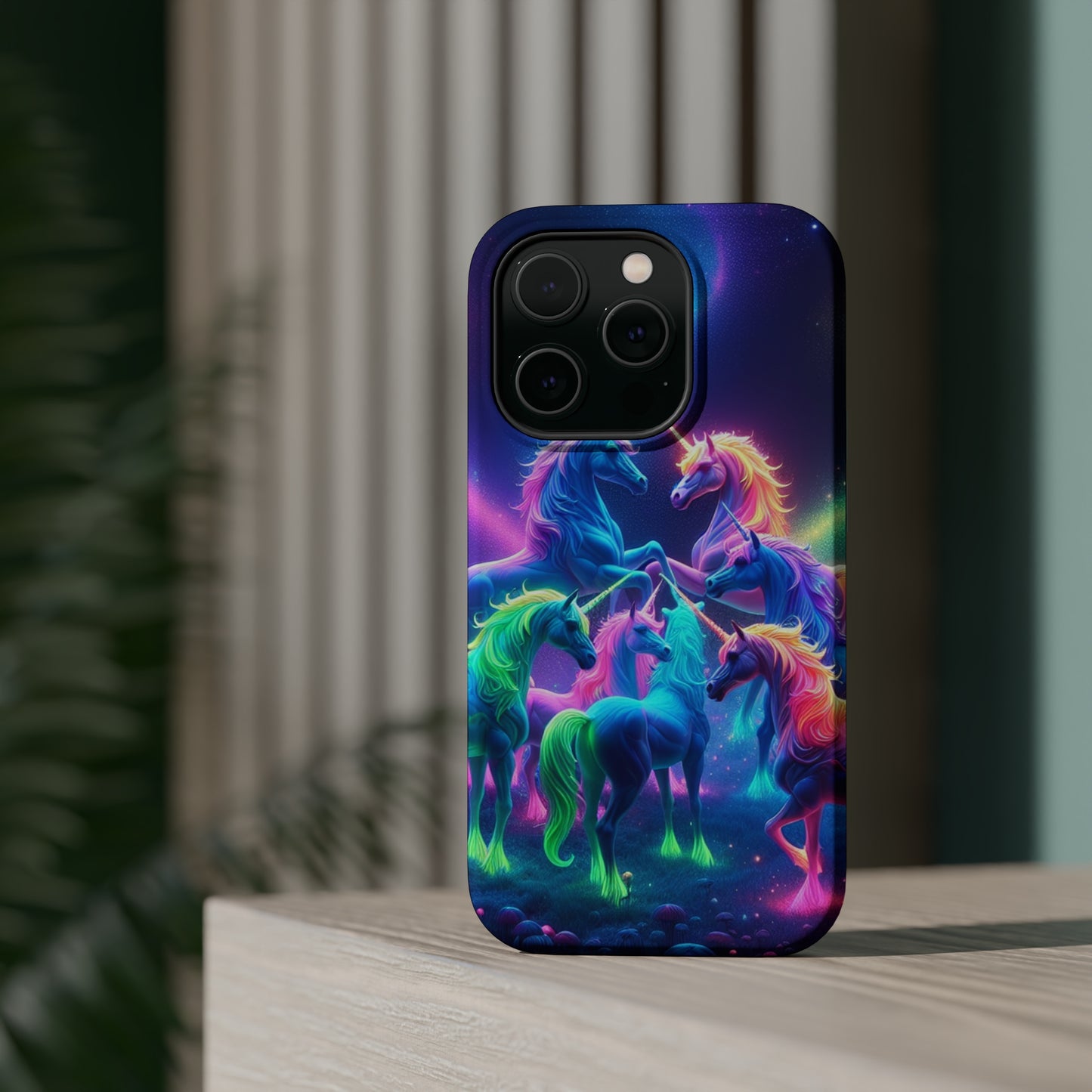 Neon Spectacle of Unicorns Neon Unicorns Premium Art Magsafe Magnet Tough IPhone 13 14 15 Pro Plus Max and Mini in Matte and Glossy Phone cases