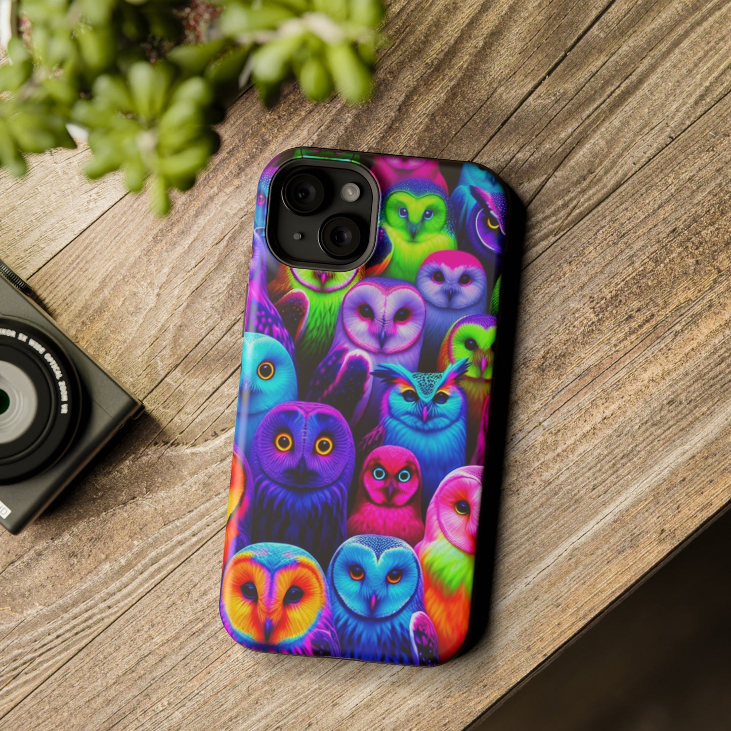 Vivid Nocturnal Neonatures Neon Owls Premium Art Magsafe Magnet Tough IPhone 13 14 15 Pro Plus Max and Mini in Matte and Glossy Phone cases