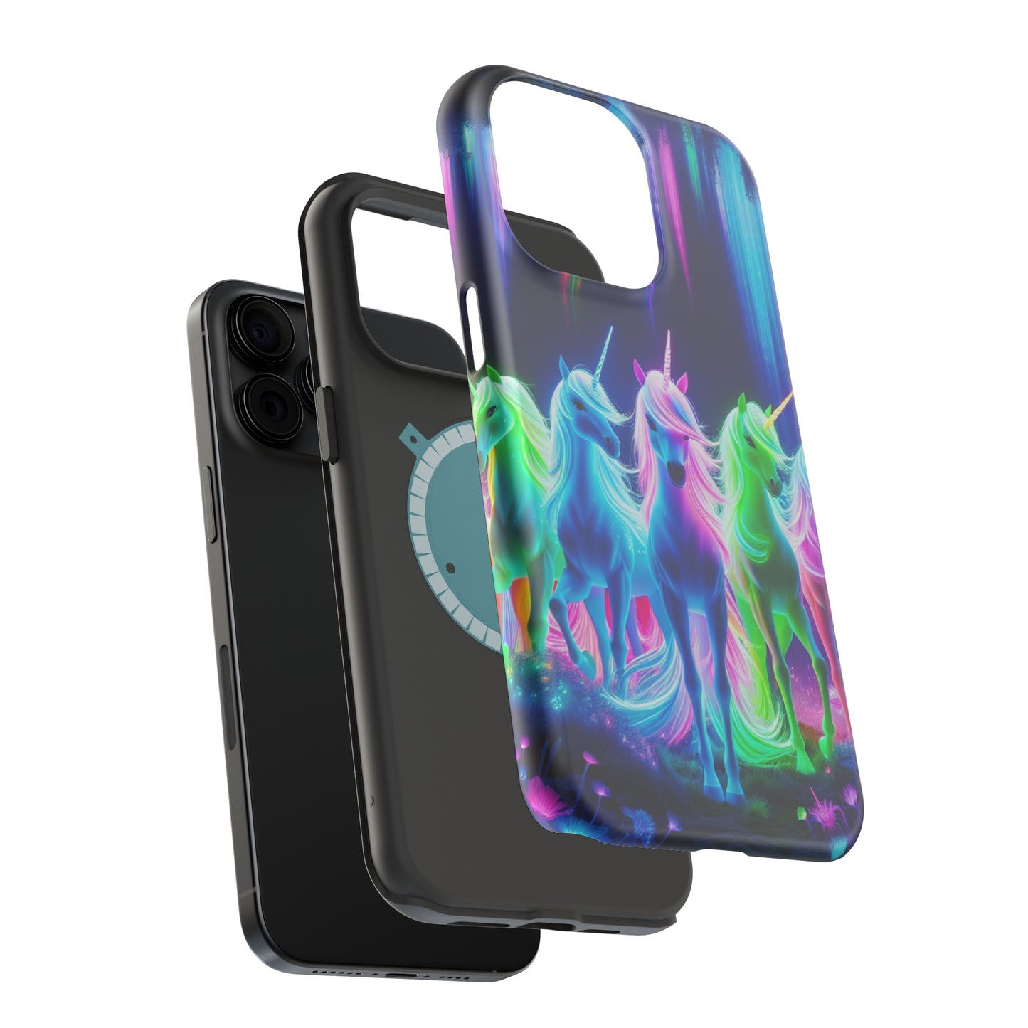 Neon Unicorn Pods. Neon Unicorns Premium Art Magsafe Magnet Tough IPhone 13 14 15 Pro Plus Max and Mini in Matte and Glossy Phone cases