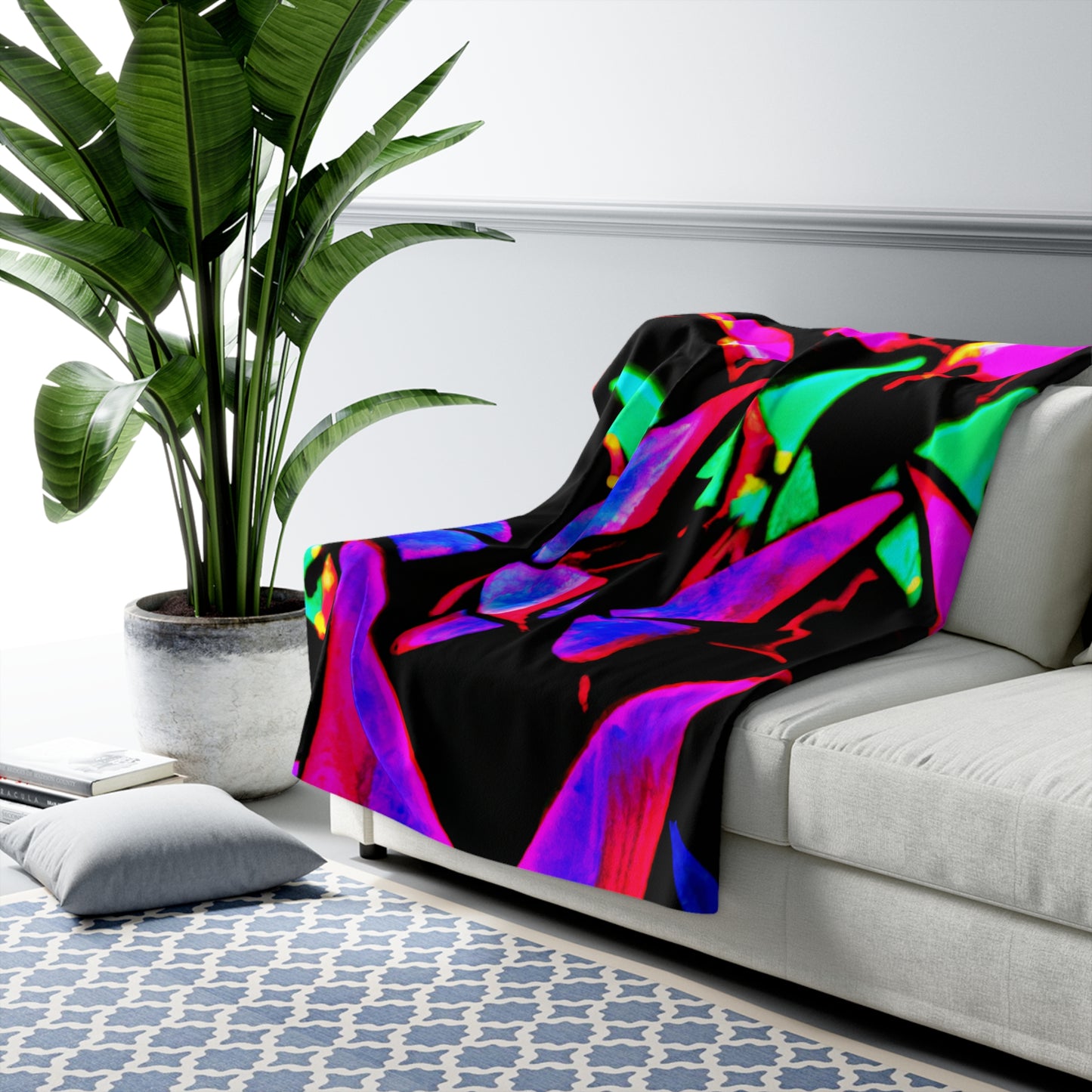 "Retro Pollen Provocateurs" - NEON Butterflies Art Sherpa Blanket