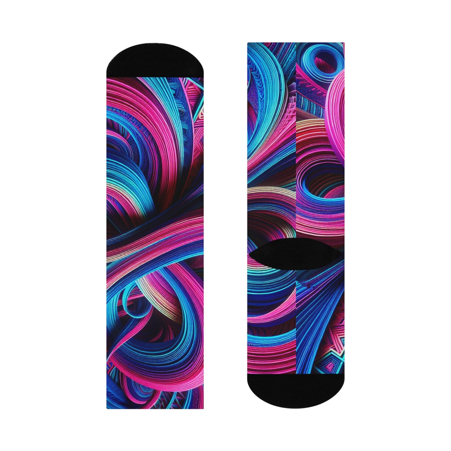 Vividly Fractalized Rainbow Reflections. Trippy Cushioned Crew Socks